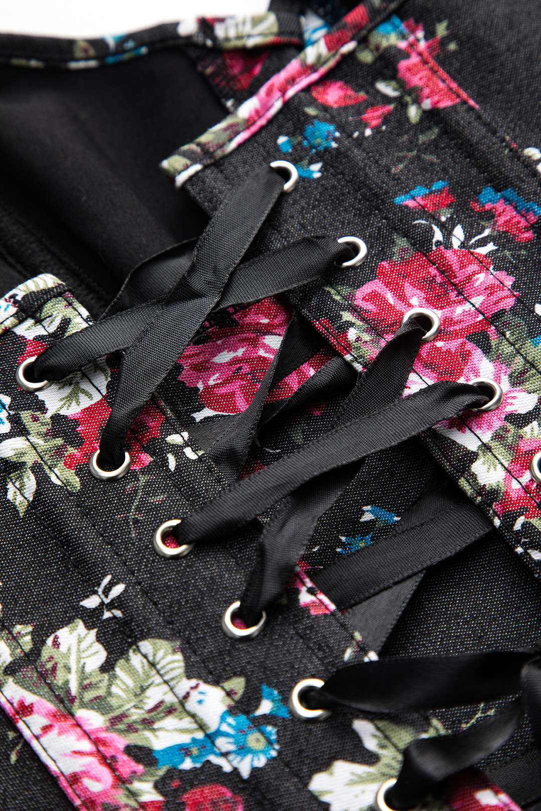 Çiçek Desenli Düğme Detaylı Korsaj Bağlamalı Tube Üst