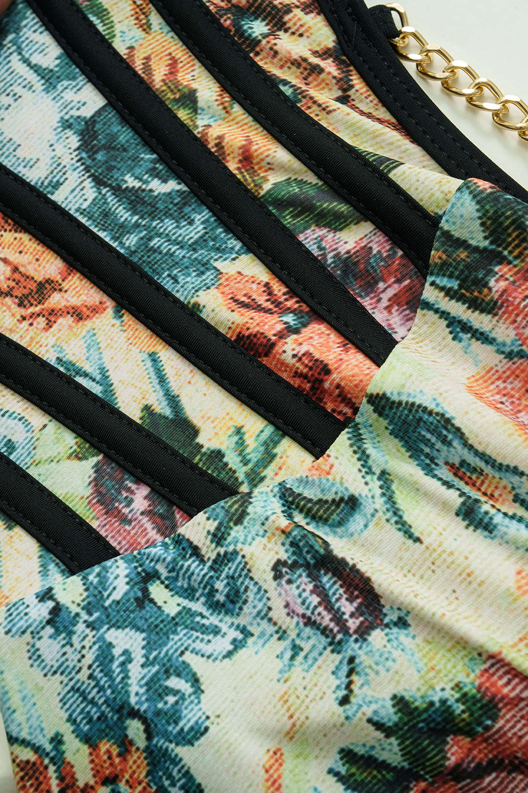 Çiçek Desenli Metalik Aksesuarlı Korse Karın Toparlayıcı Mayo ve Pareo Mayo Eteği Seti