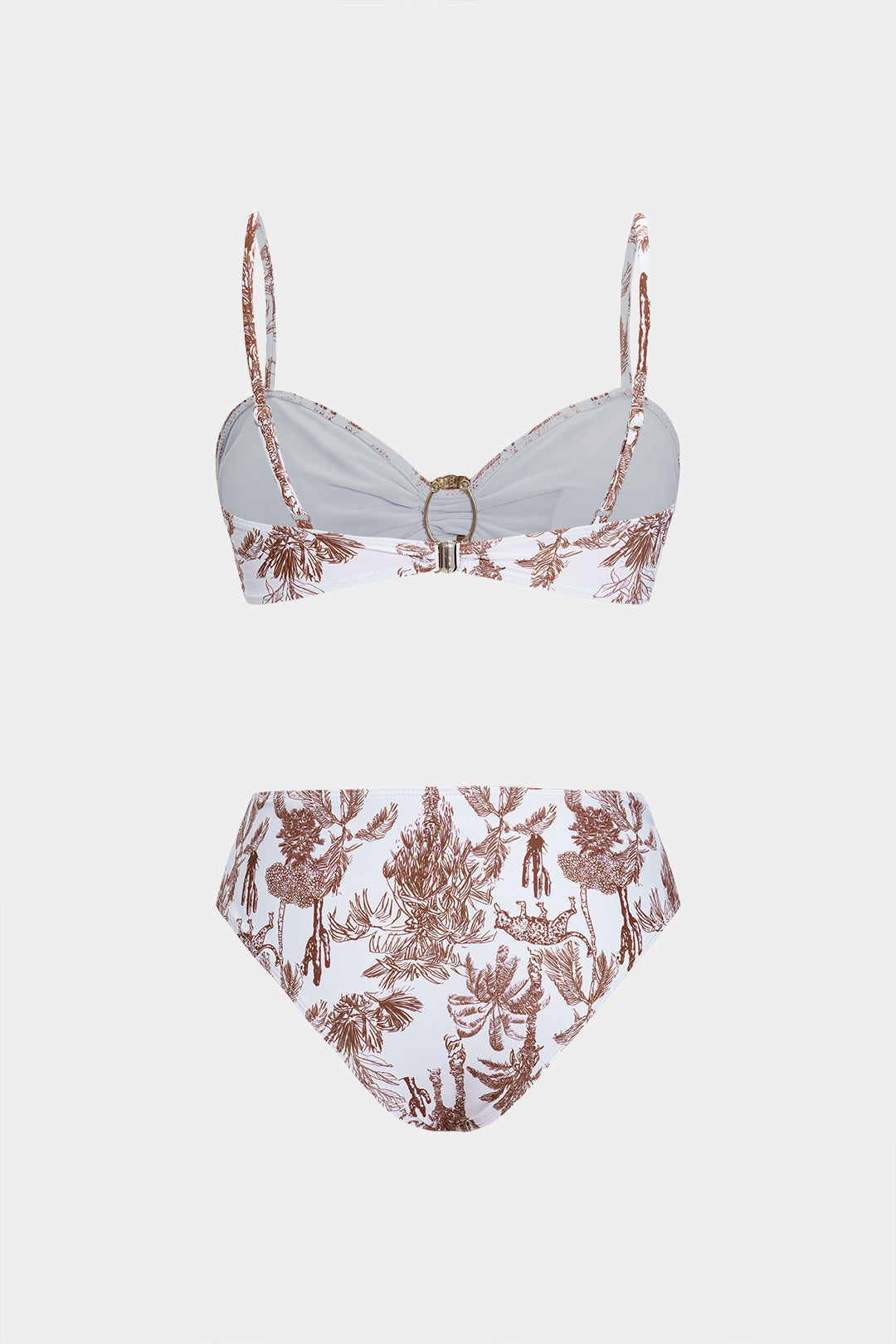 Palmiye Desenli Metalik Aksesuarlı İki Parça Bikini Takımı