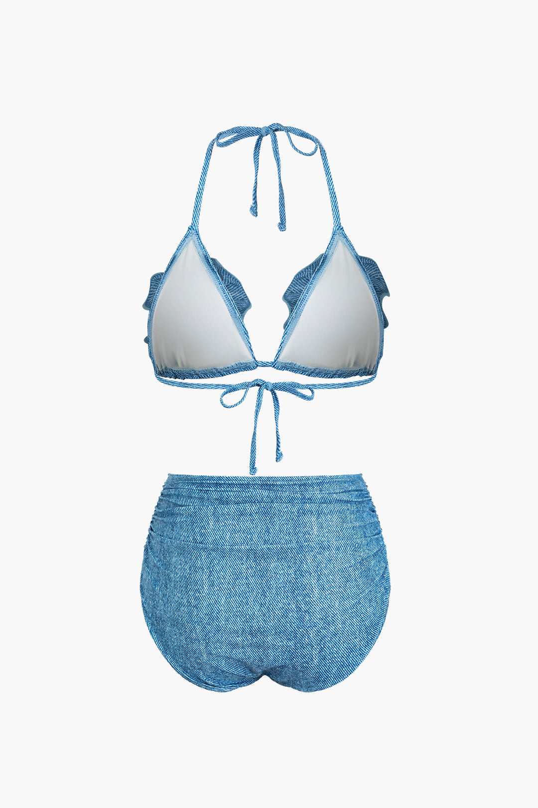 3D Çiçekli Kot Askılı Bikini Takımı