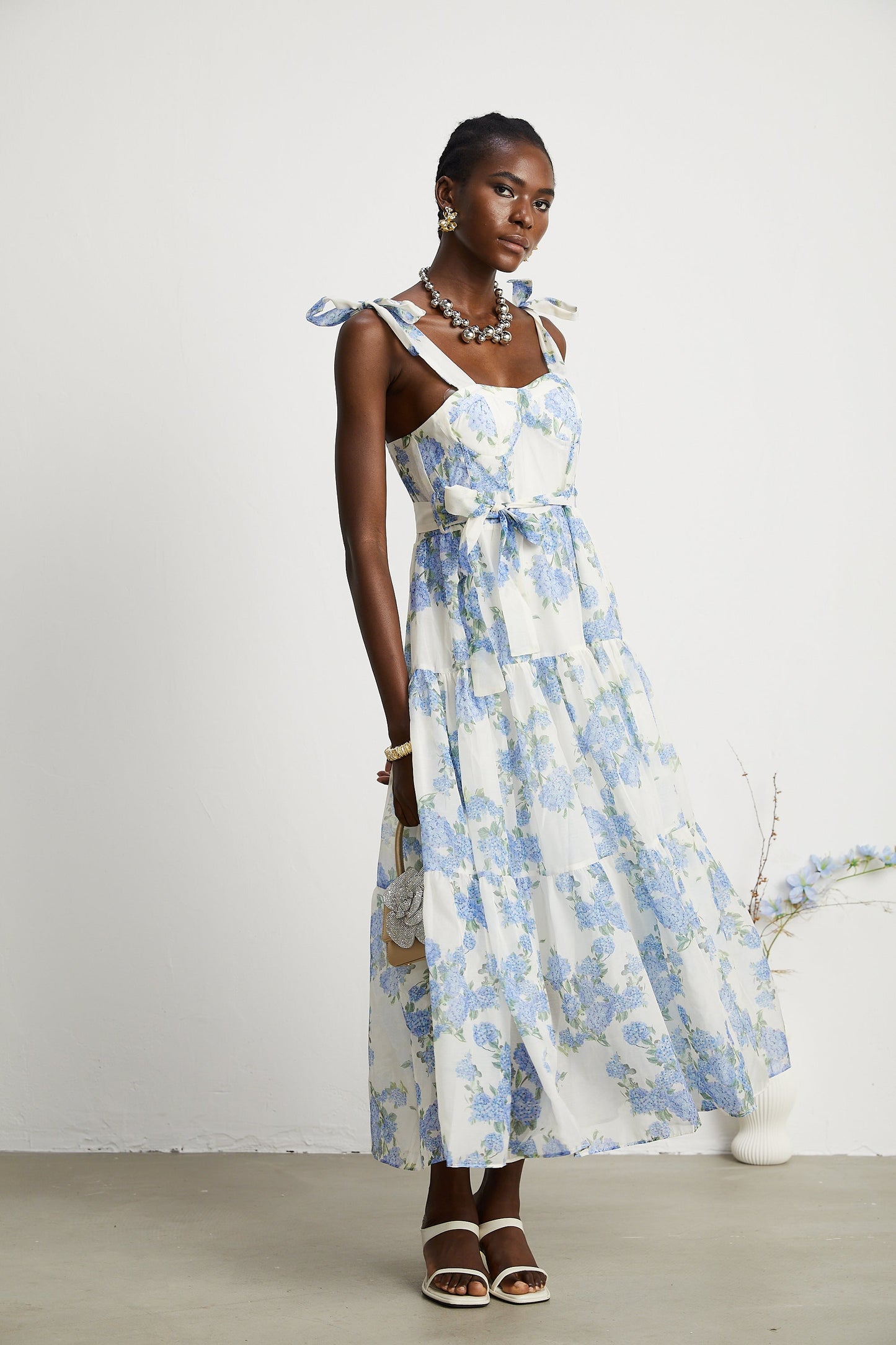 Sylvie desenli midi elbise