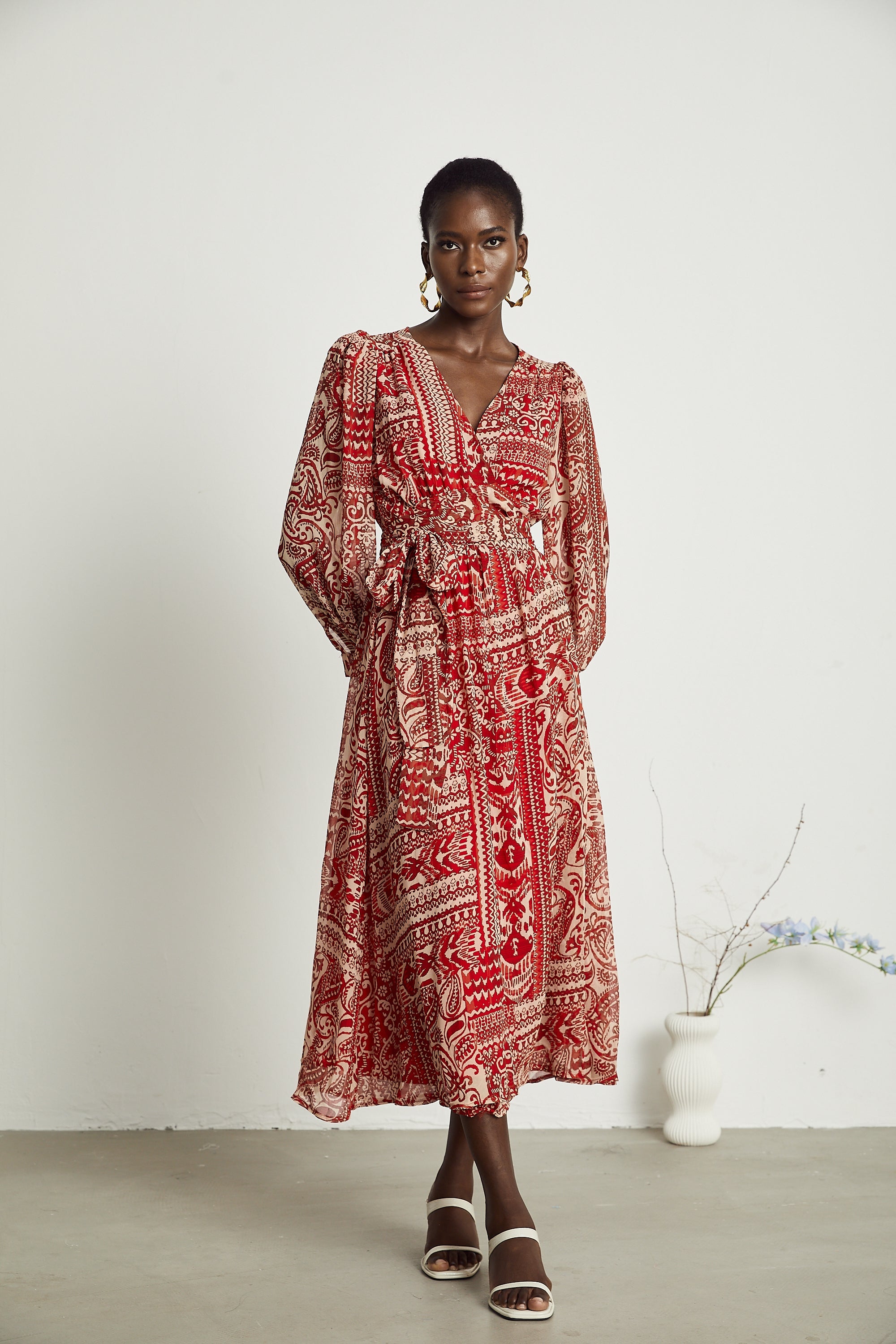 Camillera desenli midi elbise