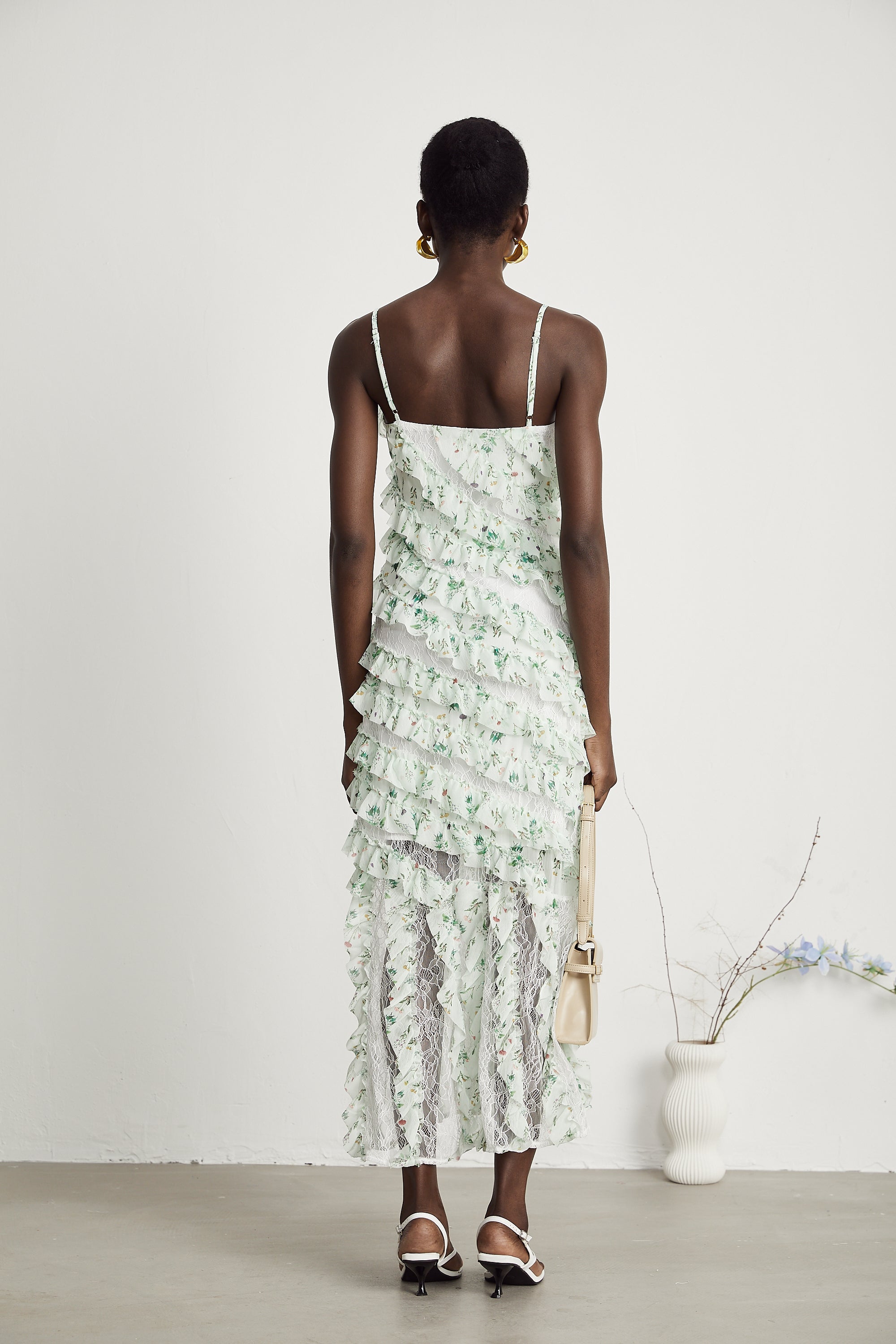 Céleste fırfır midi elbise