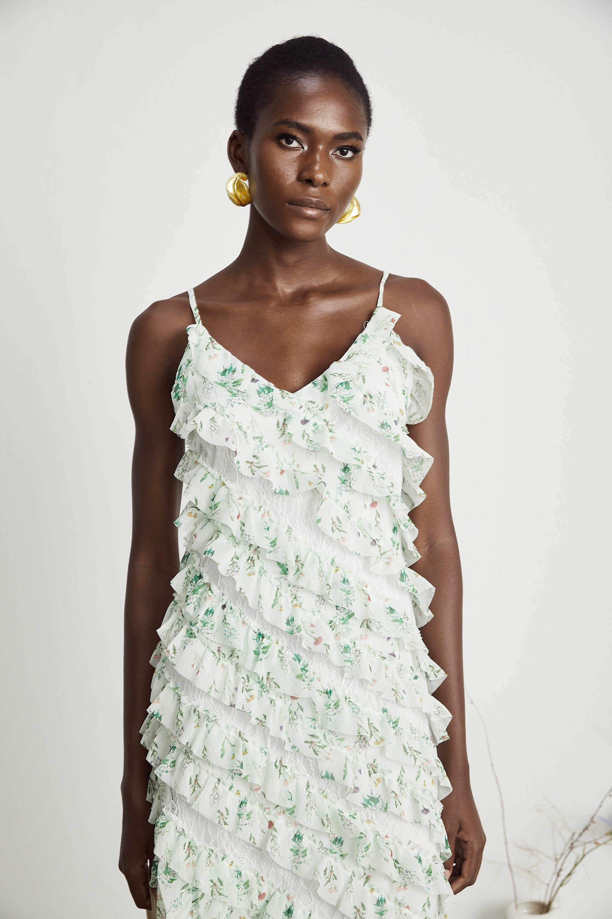 Céleste fırfır midi elbise