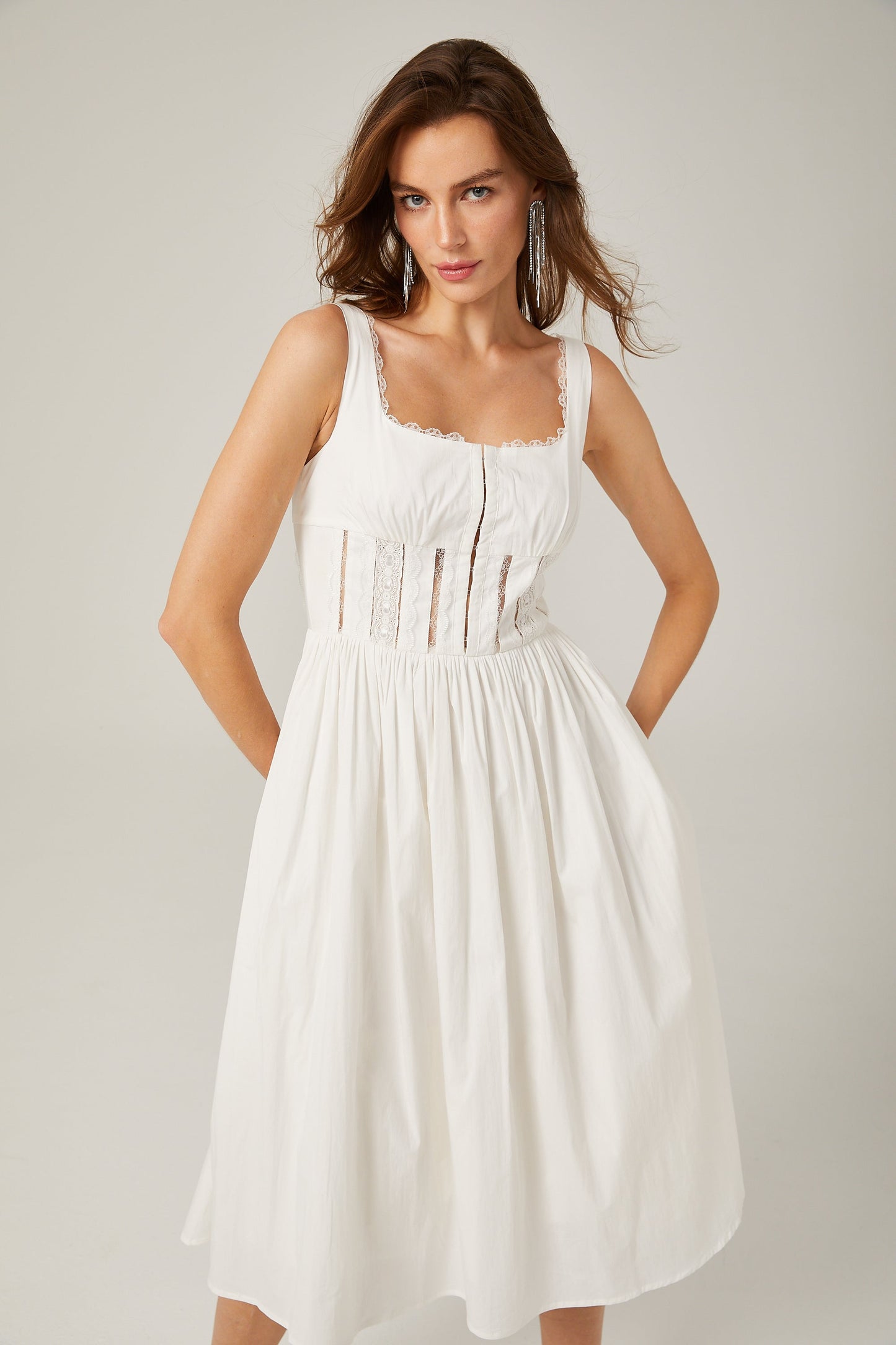Jeanne dantel midi elbise