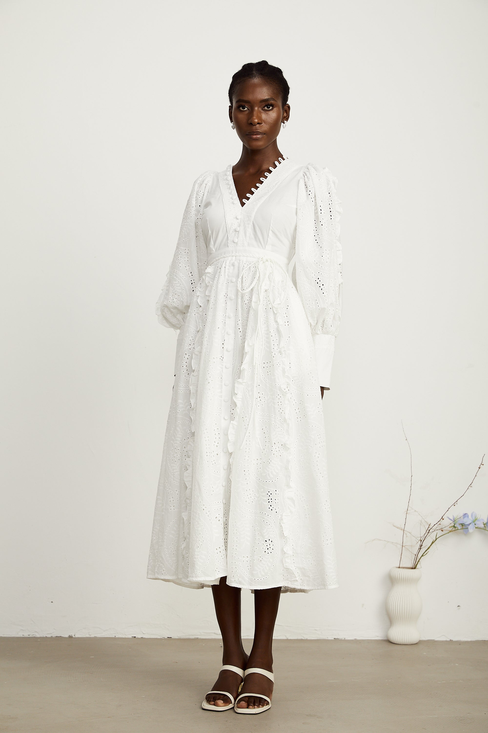 Caroline çiçek midi elbise