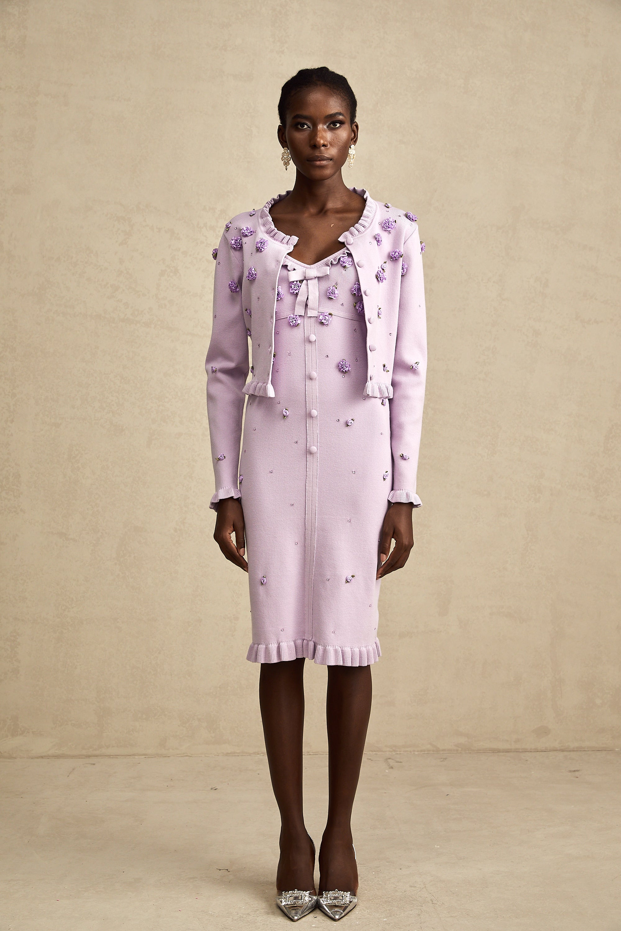 Çiçekli Örme Hırka ve Elbise Takım