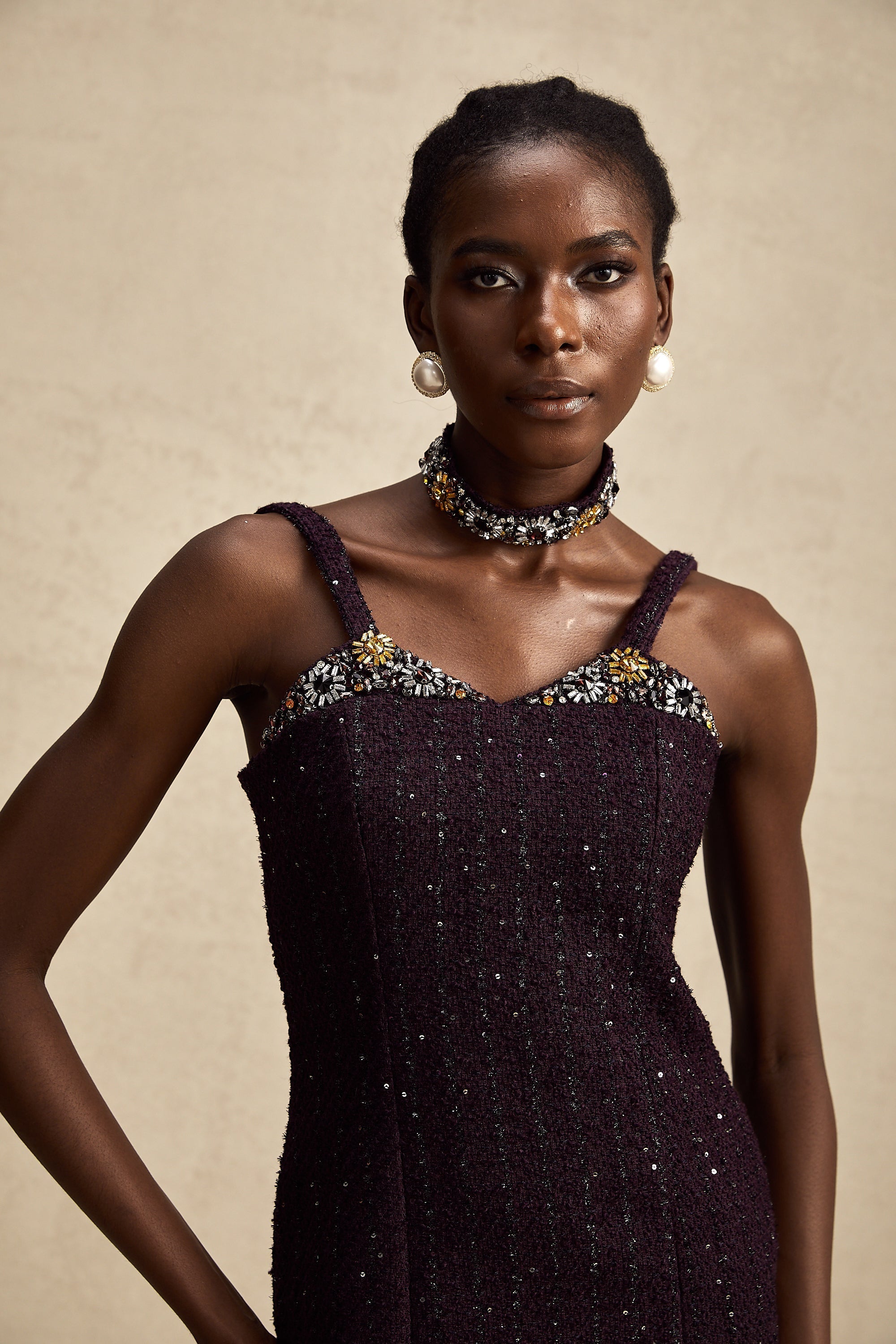 Taşlı Tüvit Mini Elbise