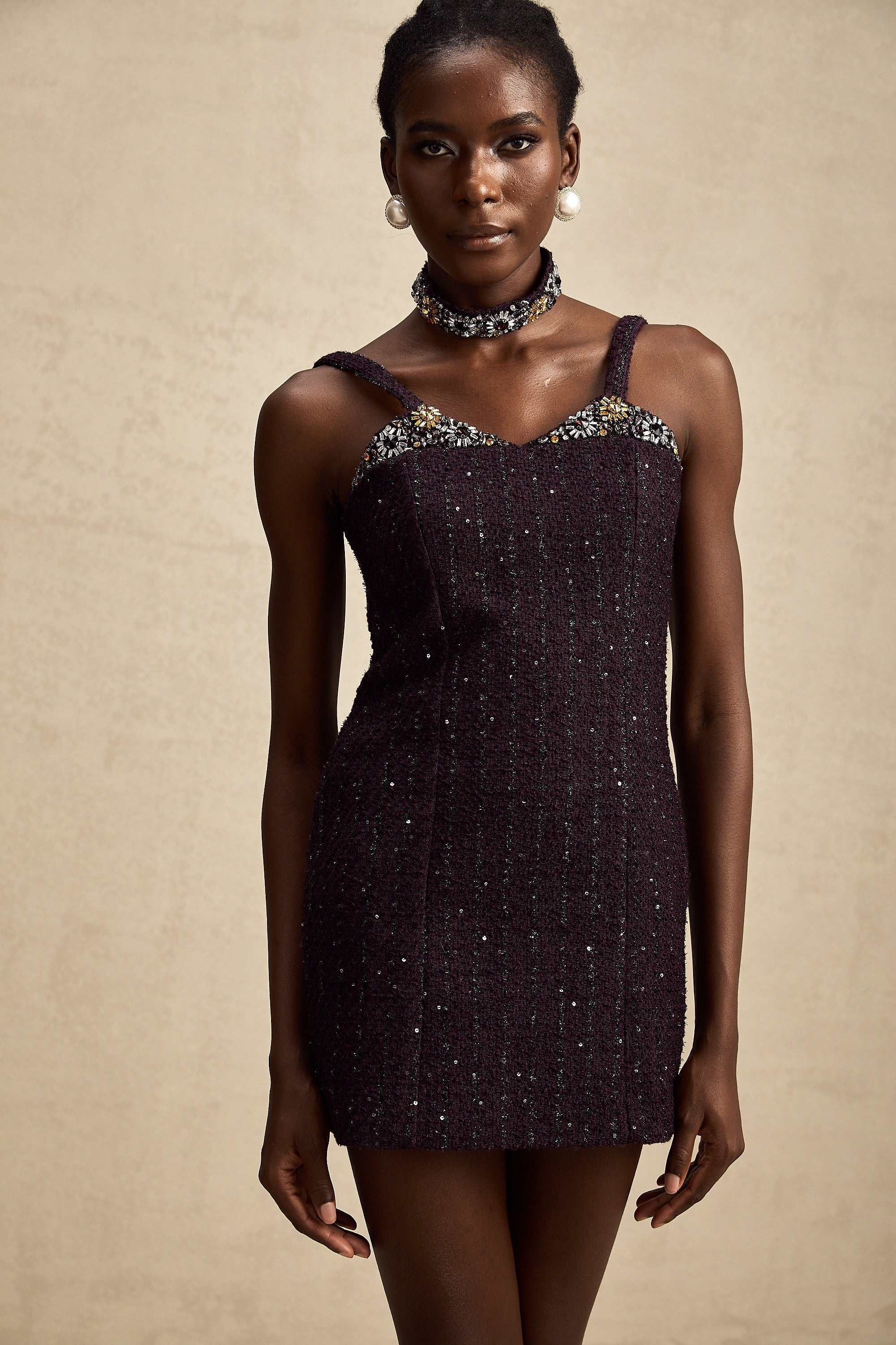 Taşlı Tüvit Mini Elbise