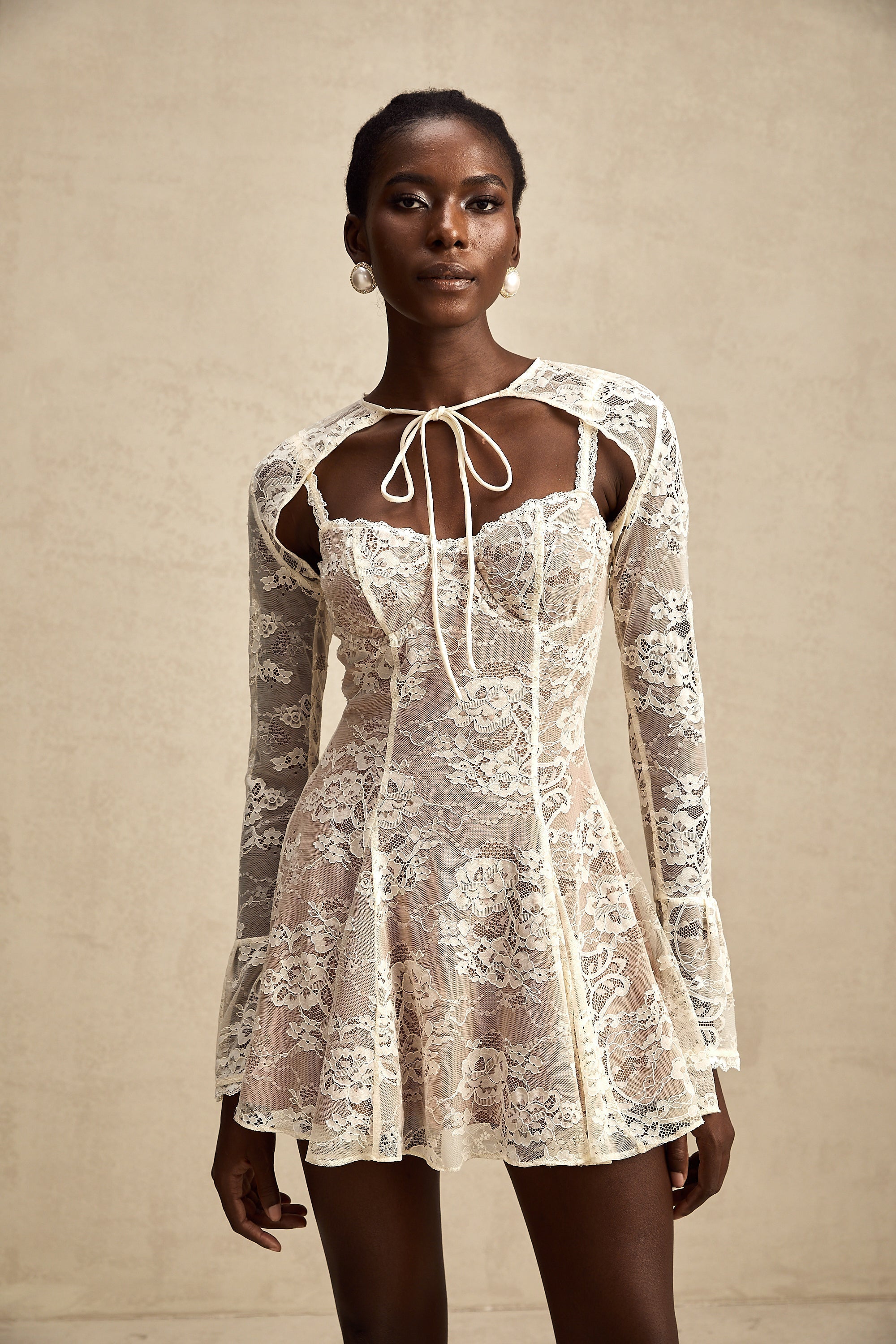 Çiçekli Dantel Yelek Ve Elbise Takım