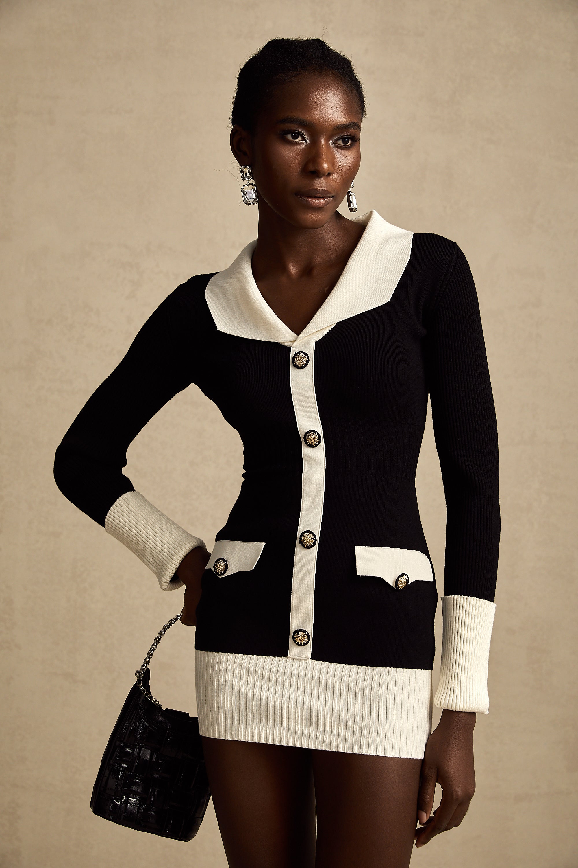 Charlotte yün örgü mini elbise