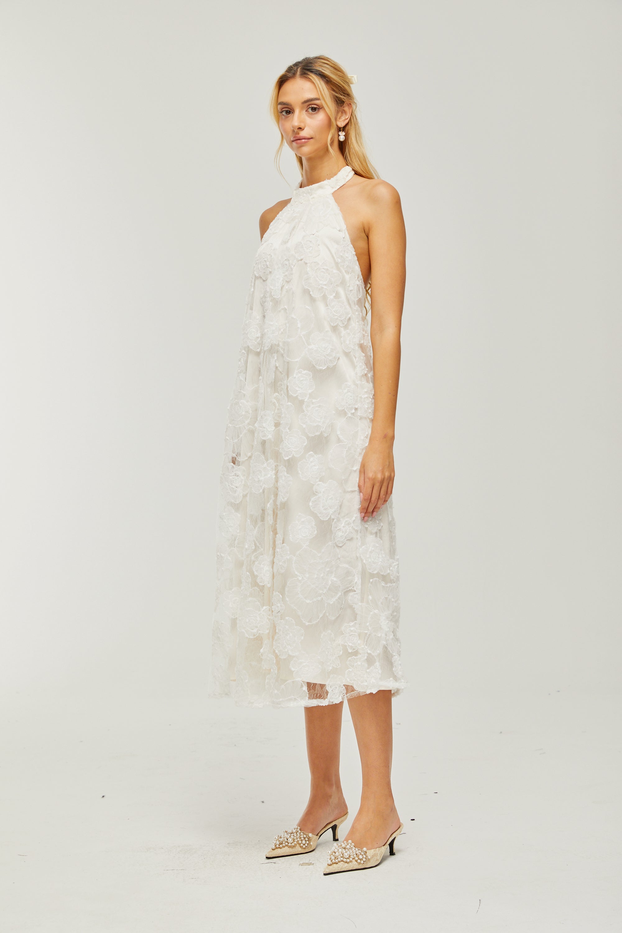 Céleste dantel midi elbise