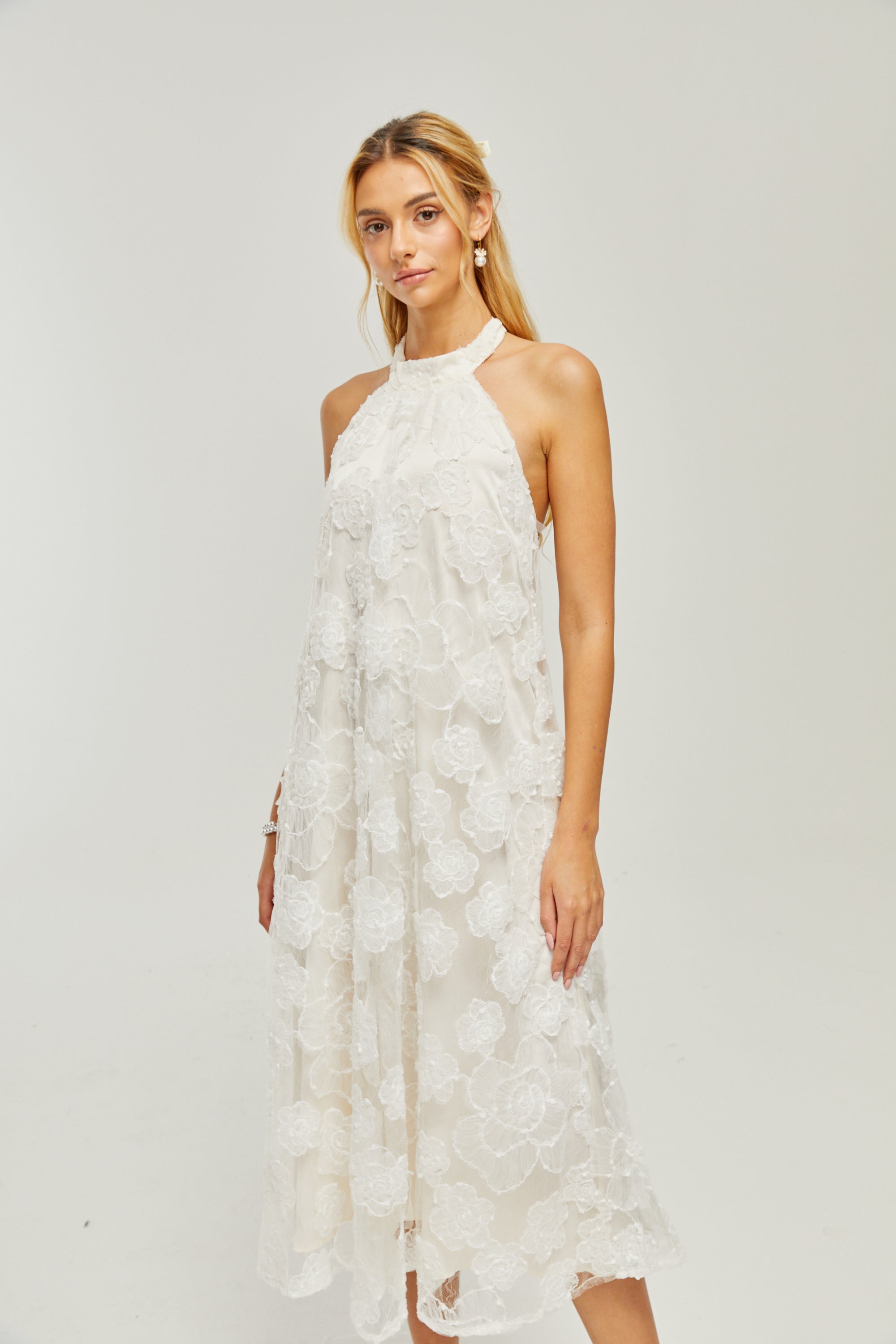 Céleste dantel midi elbise