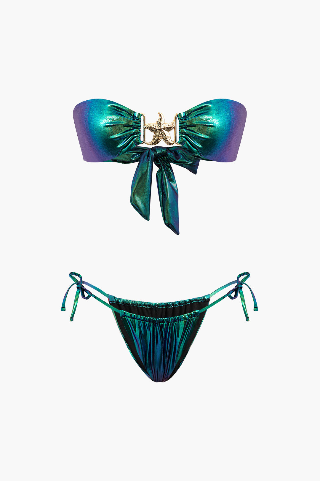 Yıldız Denizyıldızı Dekorlu Düğme Büzgülü Bikini Takımı