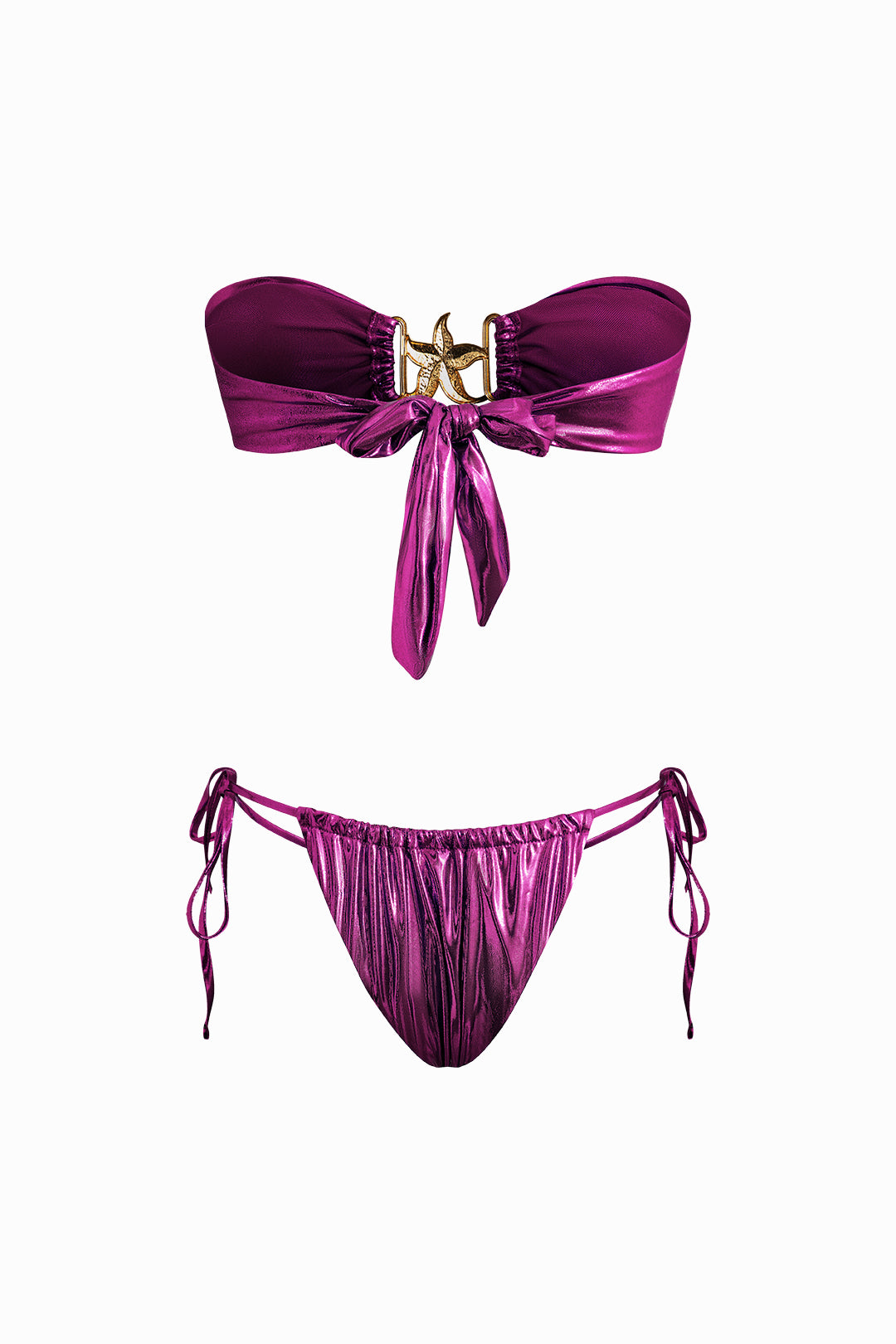 Yıldız Denizyıldızı Dekorlu Düğme Büzgülü Bikini Takımı