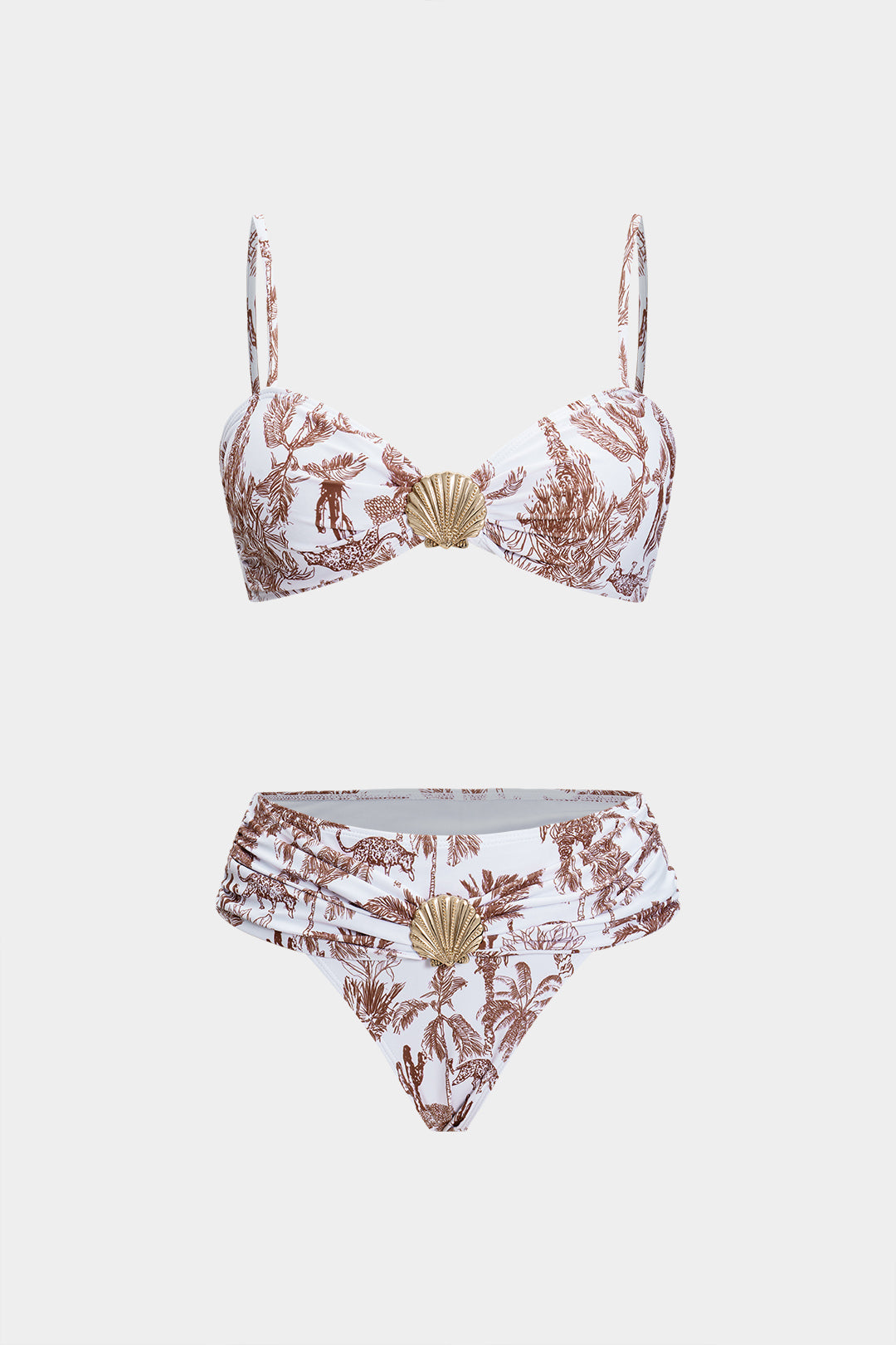 Palmiye Desenli Metalik Aksesuarlı İki Parça Bikini Takımı