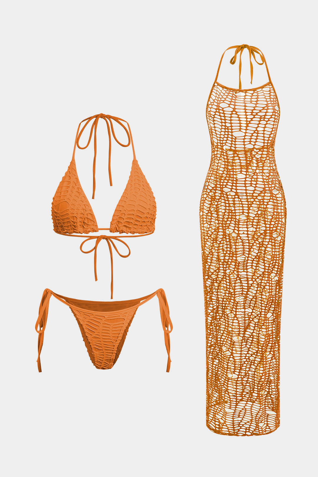Halter Yaka Bikini ve Mayo Eteği Pareo Takımı