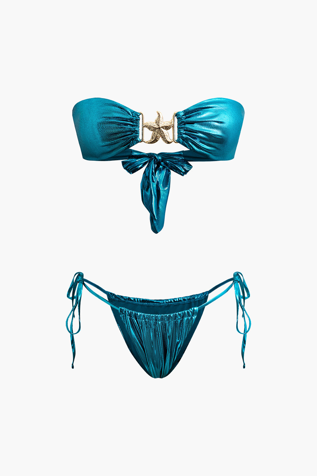 Yıldız Denizyıldızı Dekorlu Düğme Büzgülü Bikini Takımı