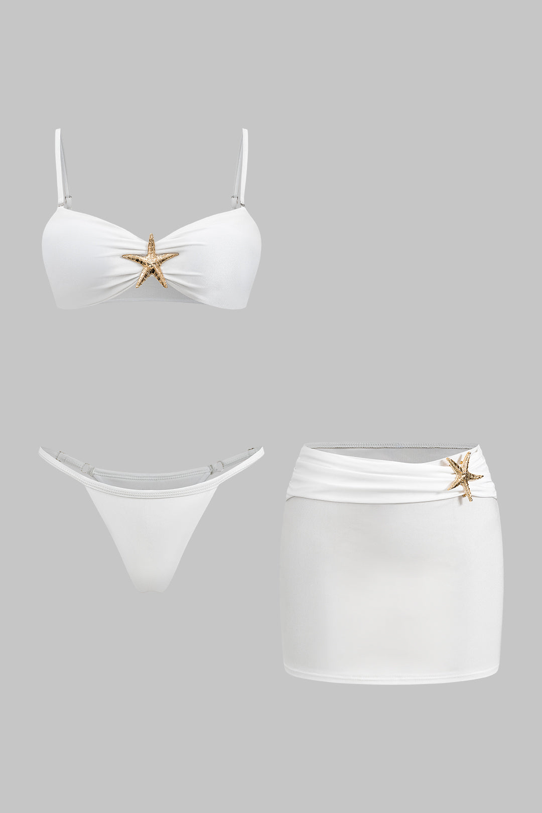 Metalik Sırt Dekolteli Bikini ve Mayo Eteği Pareo Takımı