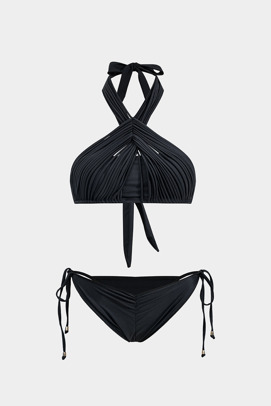 Büzgülü Bağlamalı Sırt Dekolteli İki Parça Bikini Takımı