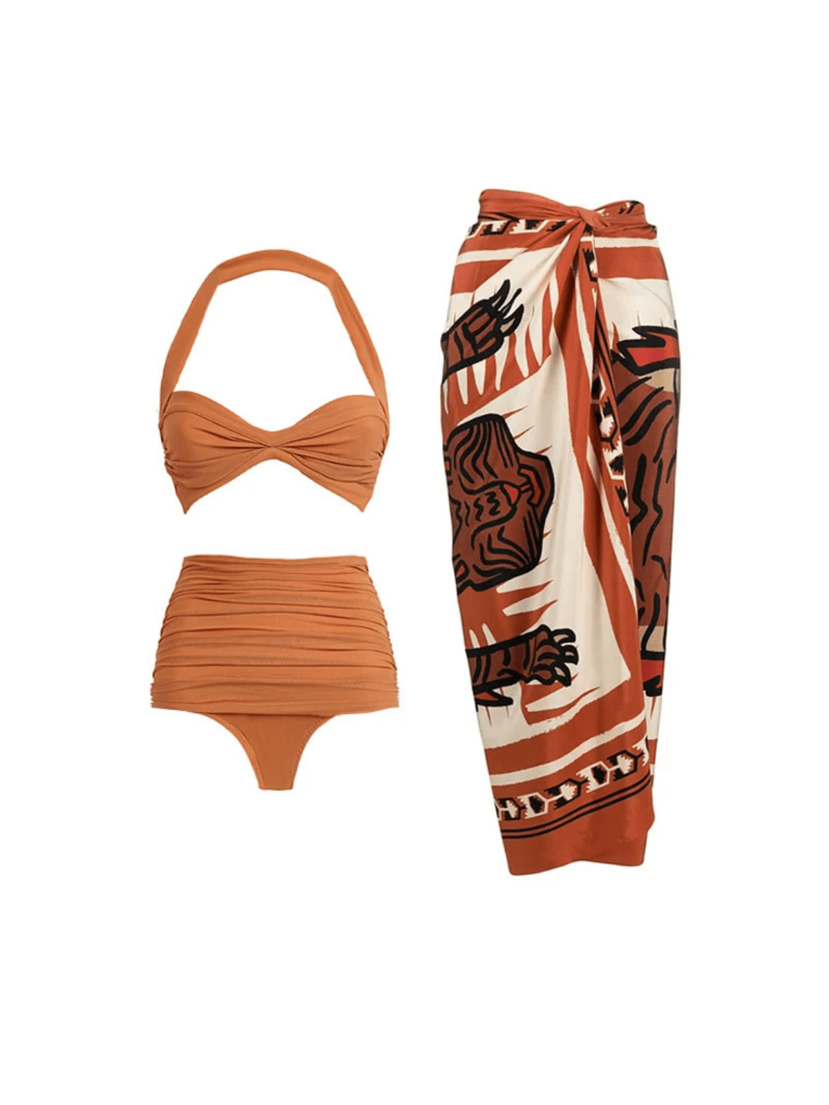Boyundan Bağlamalı Bikini ve Mayo Eteği Pareo takım