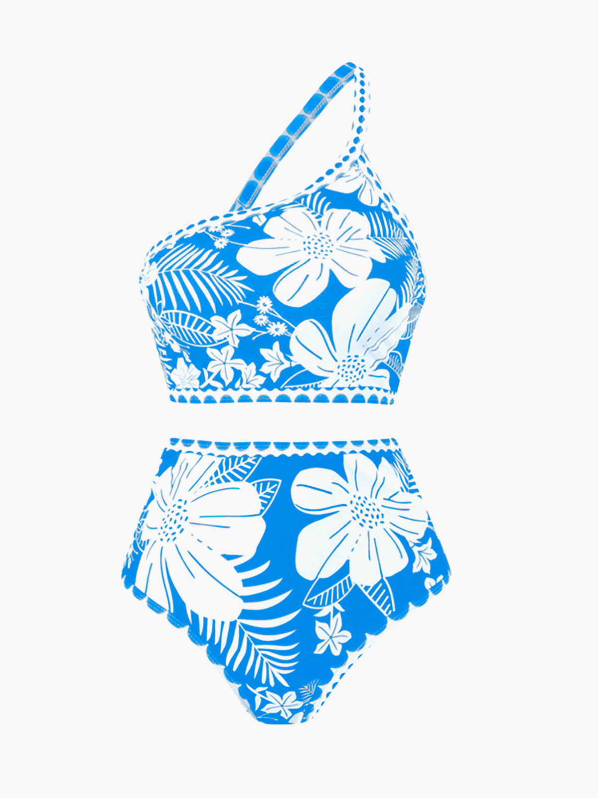 Tek Omuz Çiçek Desenli Bikini Takımı
