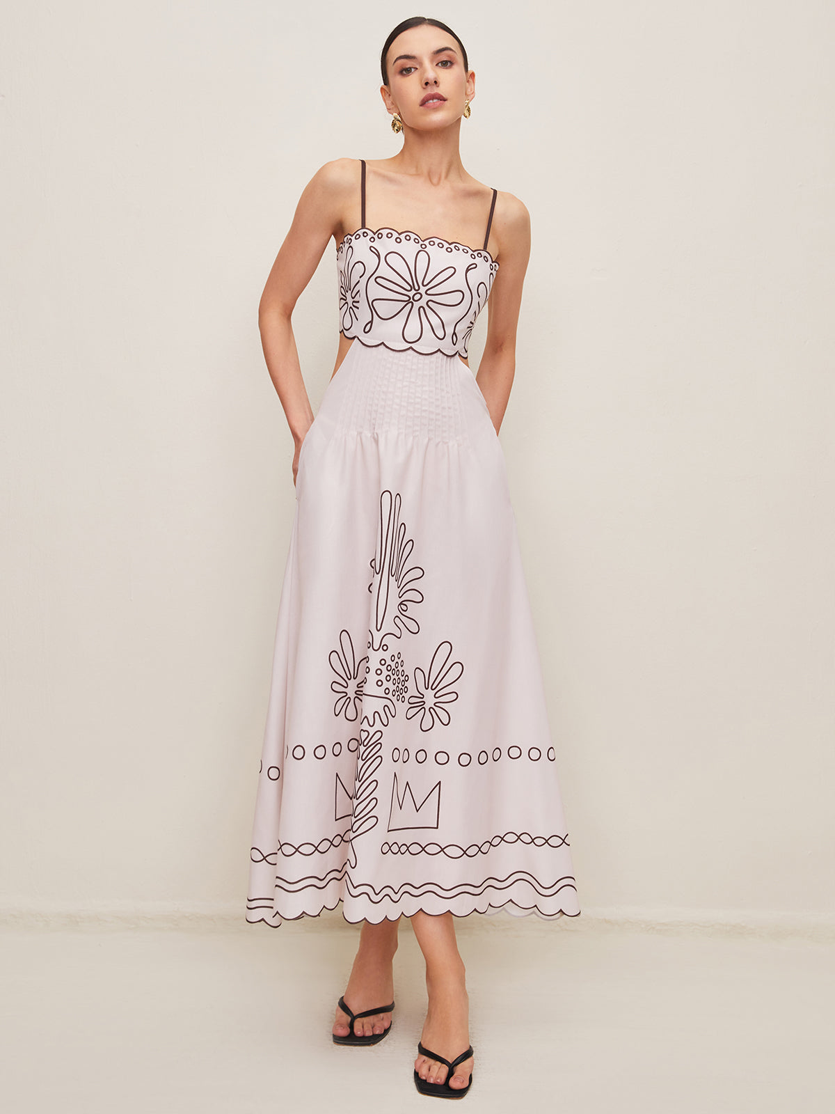 Baskı Cepli Midi Elbise