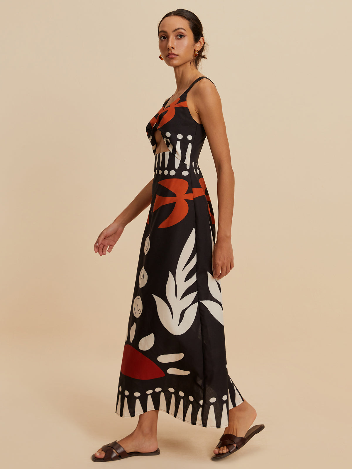 Kesik Detaylı Fermuarlı Kolsuz Çiçek Desenli Elbise Mayo Eteği