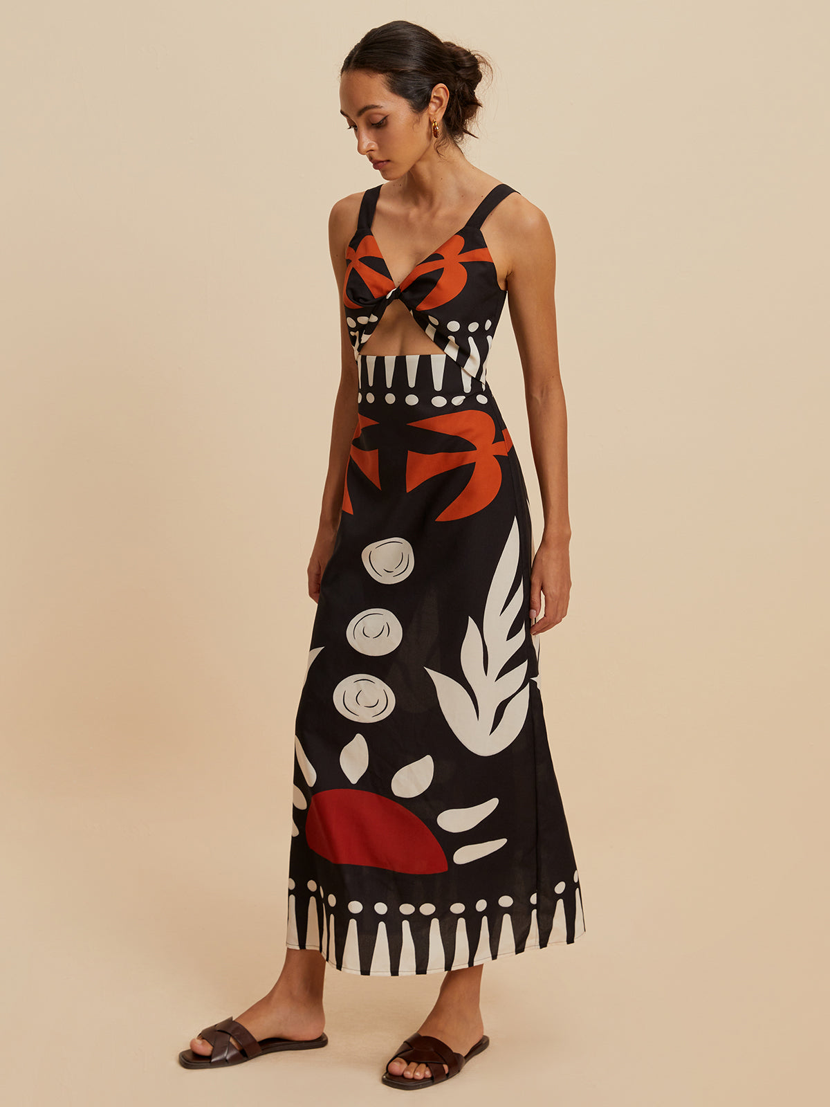 Kesik Detaylı Fermuarlı Kolsuz Çiçek Desenli Elbise Mayo Eteği