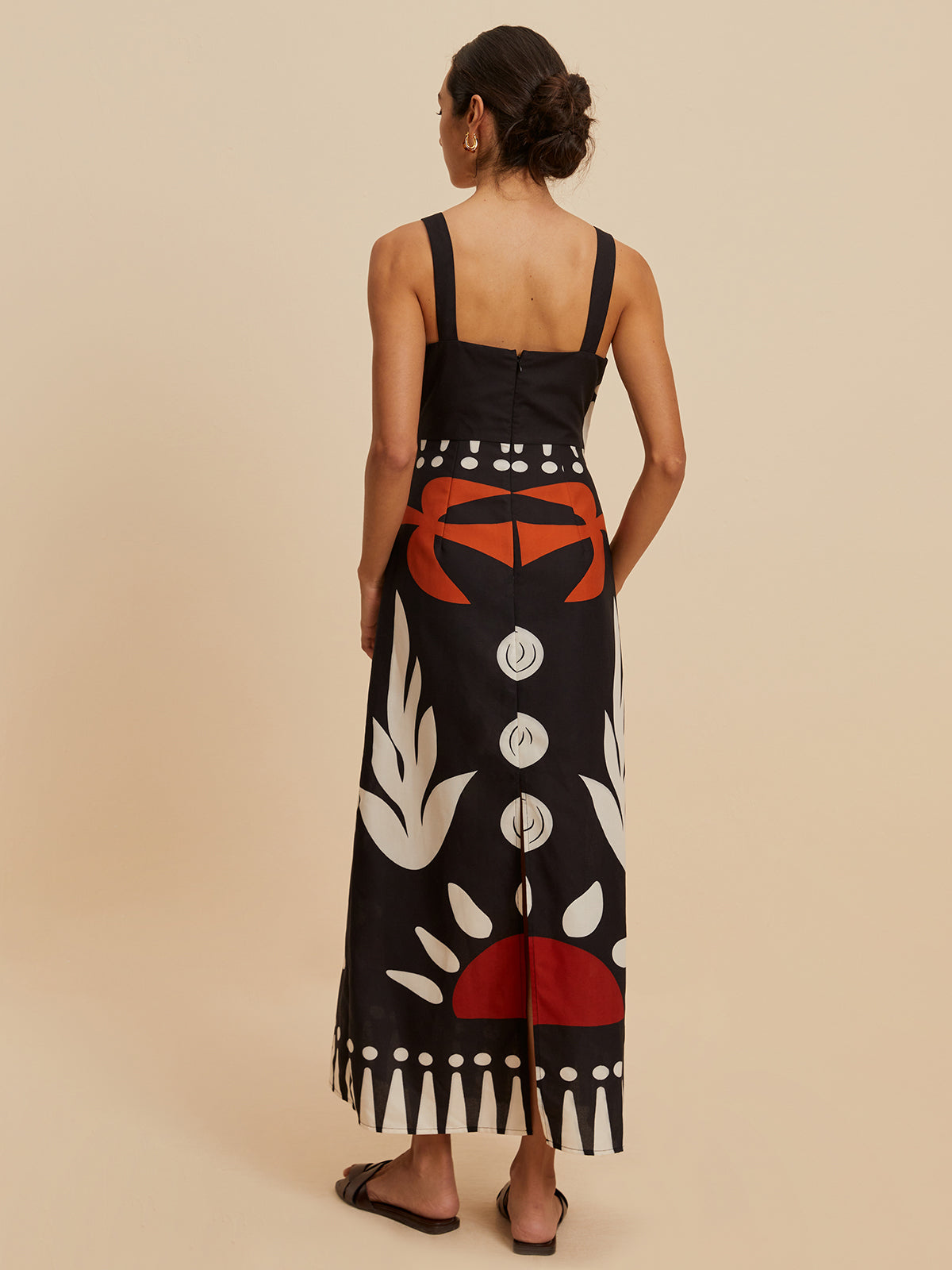 Kesik Detaylı Fermuarlı Kolsuz Çiçek Desenli Elbise Mayo Eteği