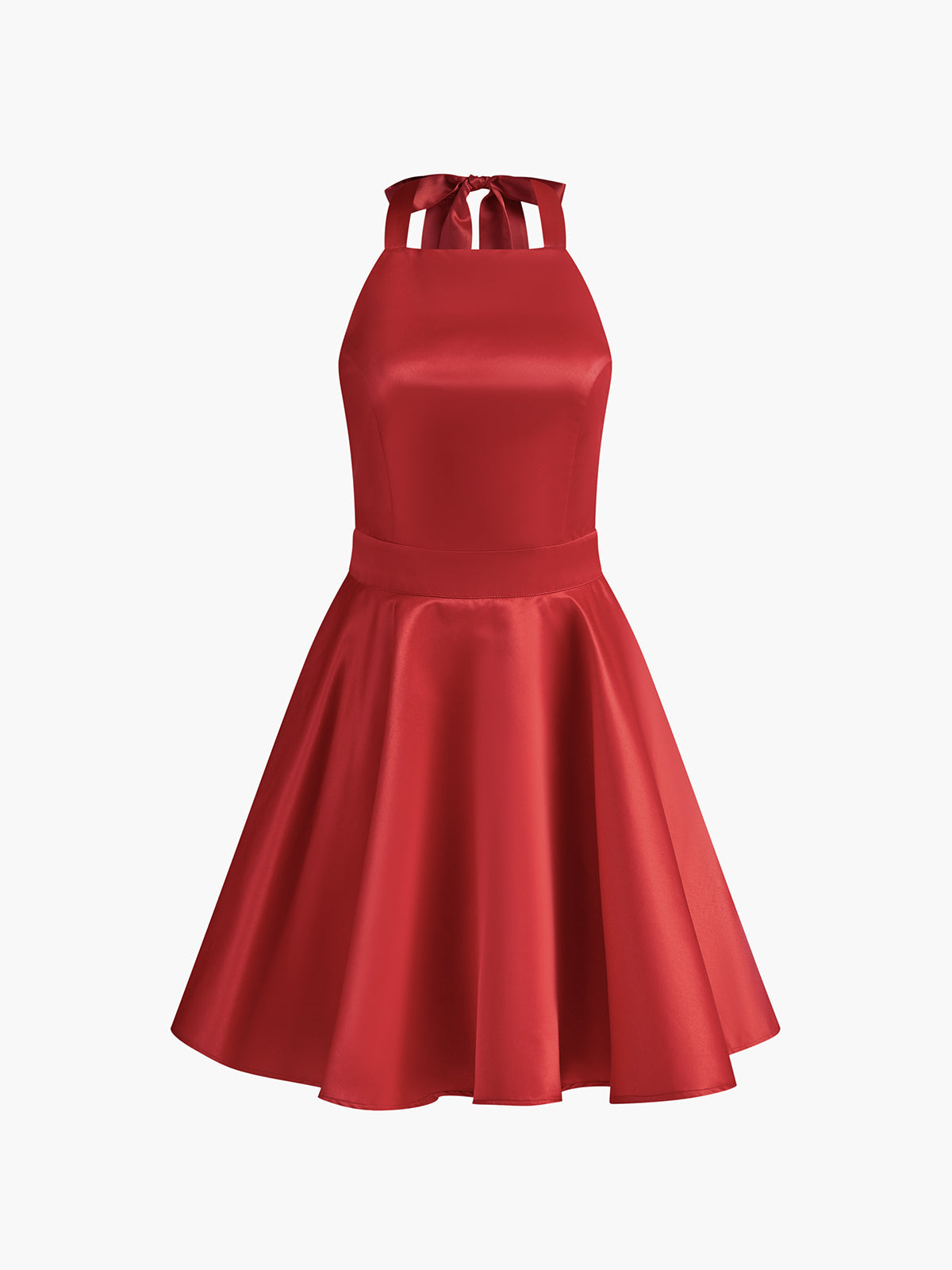 Saten Düğümlü Çift Cepli Açık Sırtlı Pliseli Mini Elbise