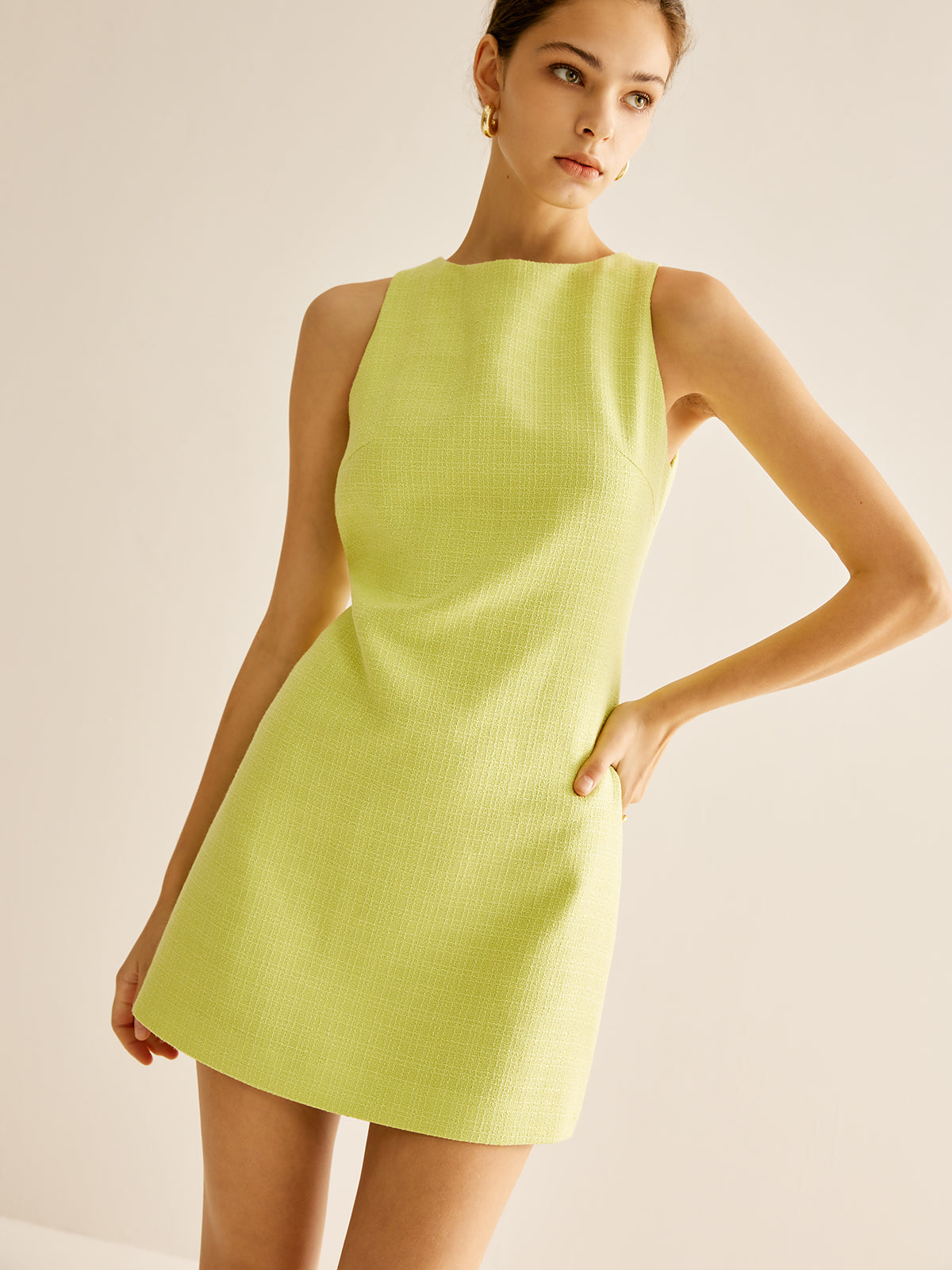 Minimalist Ekose Kolsuz Elbise