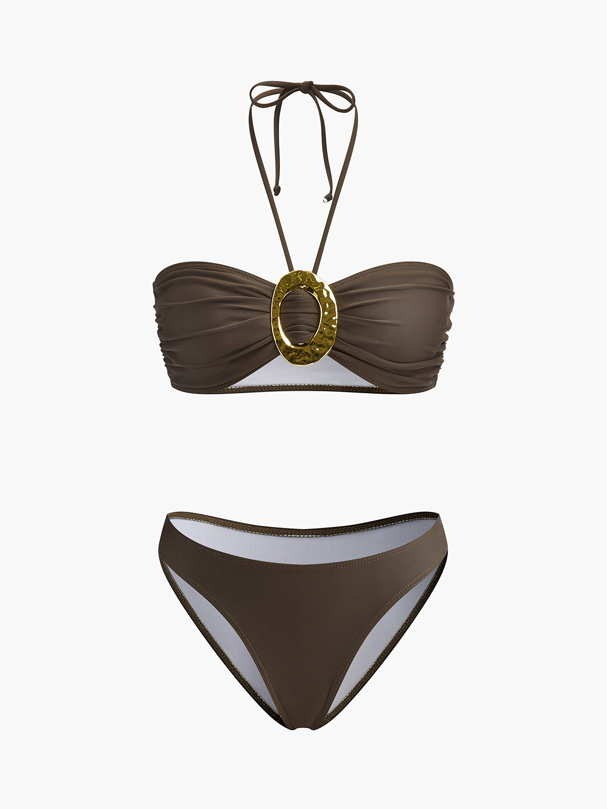 Oval Halka Detaylı Bikini ve Mayo Eteği Takım