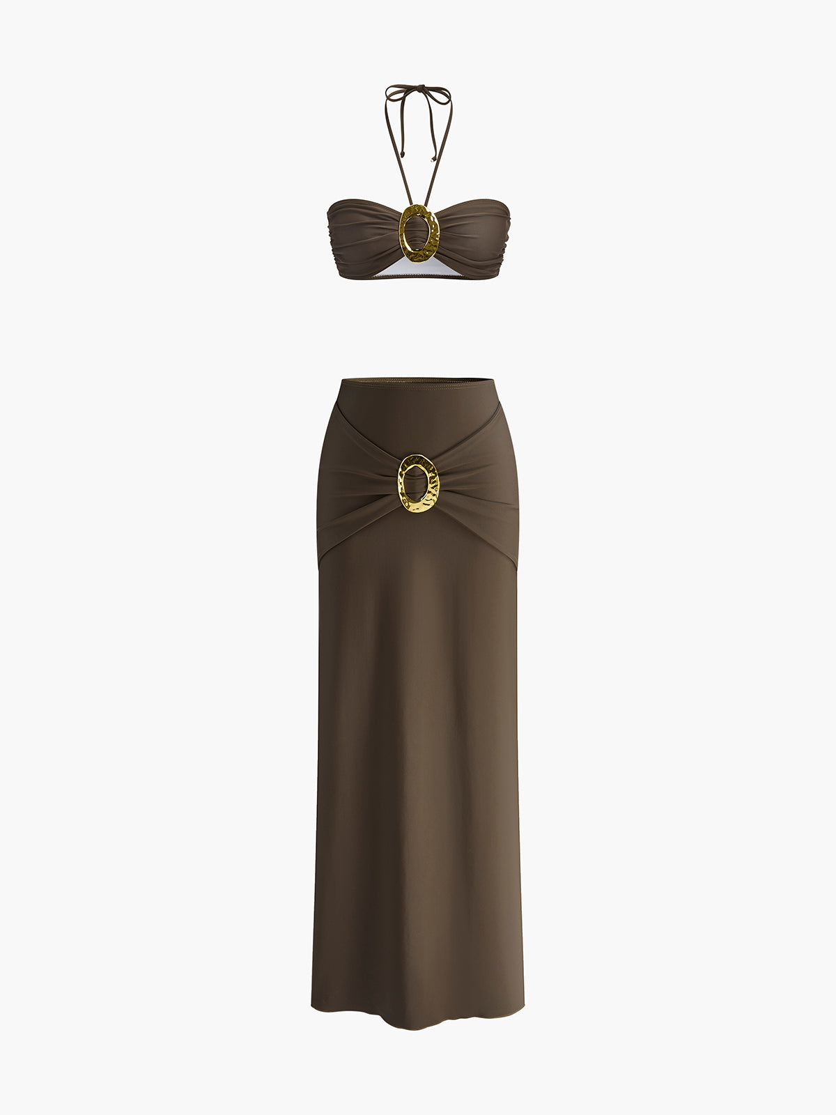 Oval Halka Detaylı Bikini ve Mayo Eteği Takım