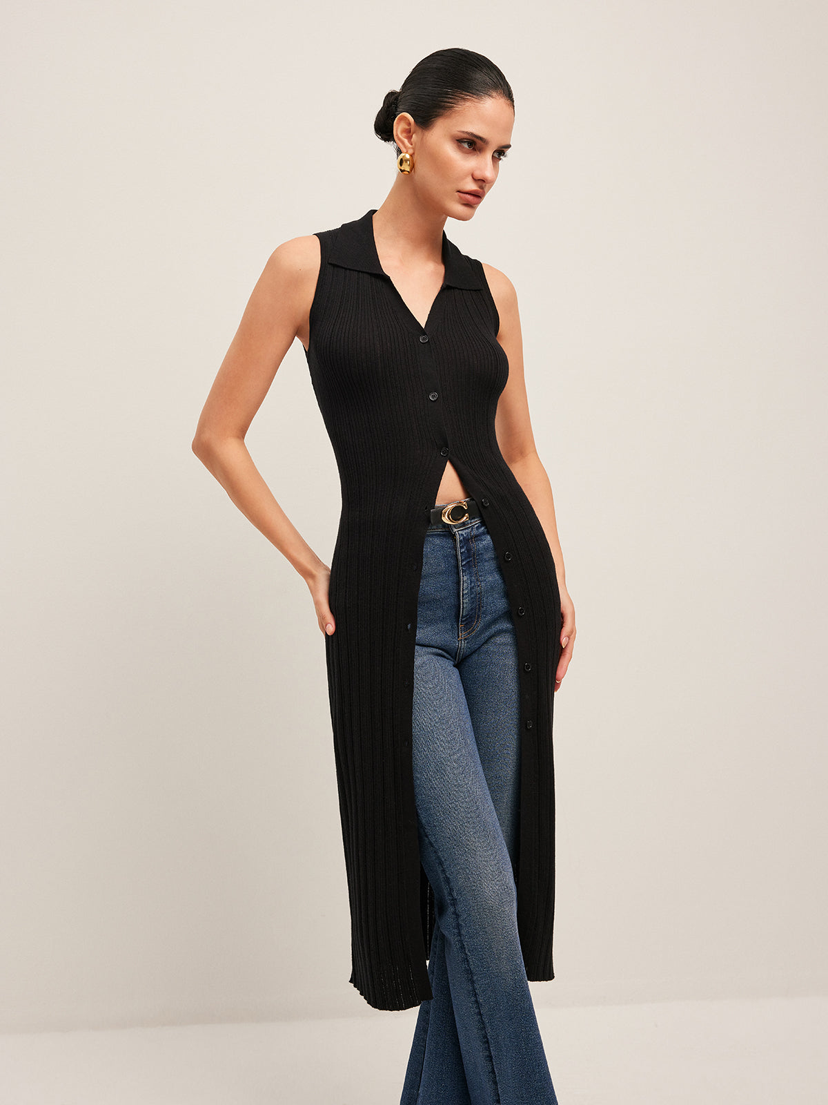 Fitilli Düğmeli Triko Elbise