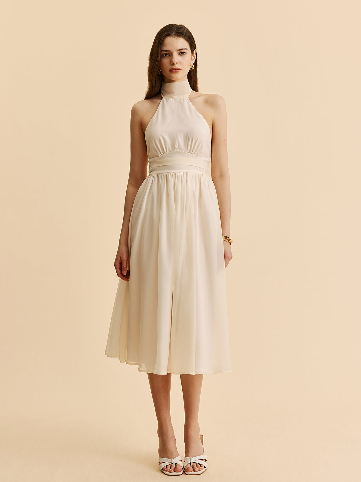 Halter yaka midi elbise