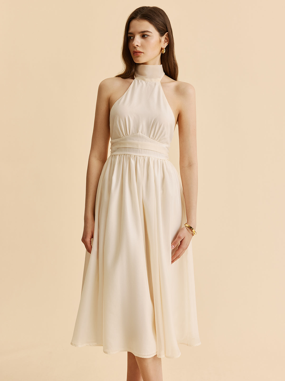 Halter yaka midi elbise