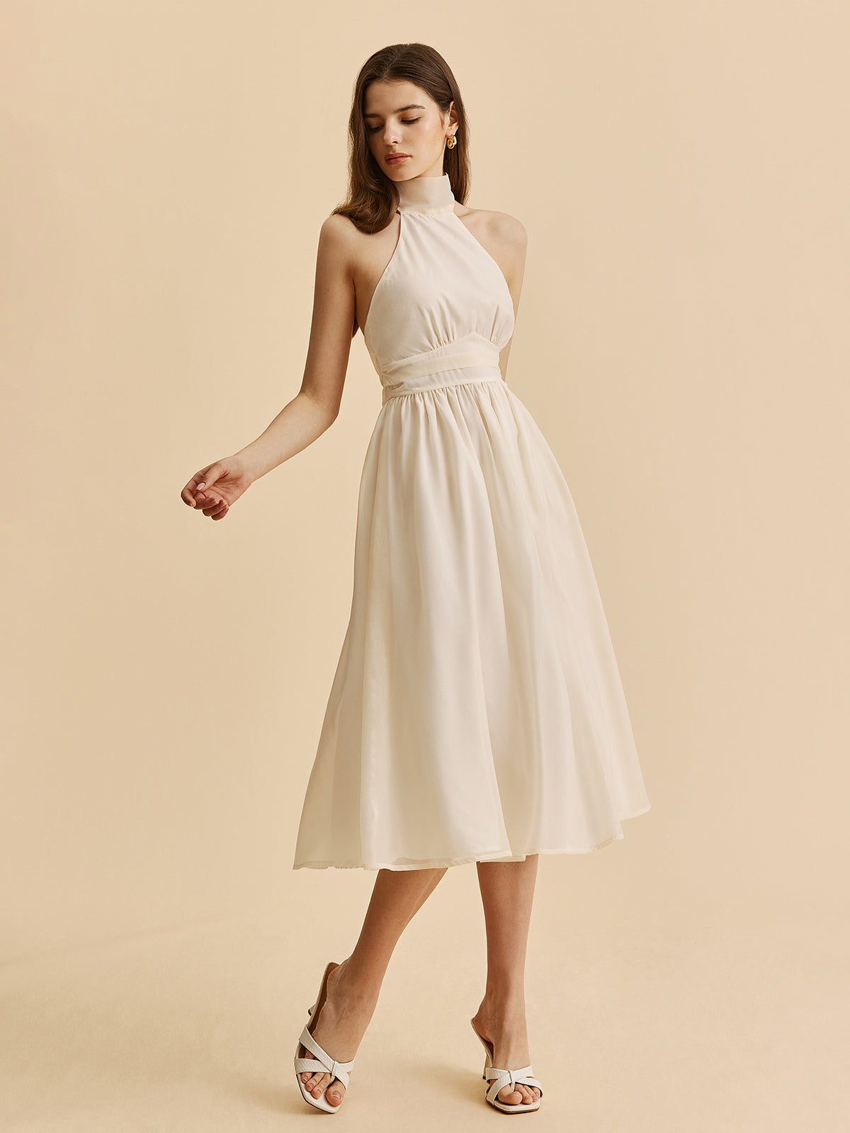 Halter yaka midi elbise