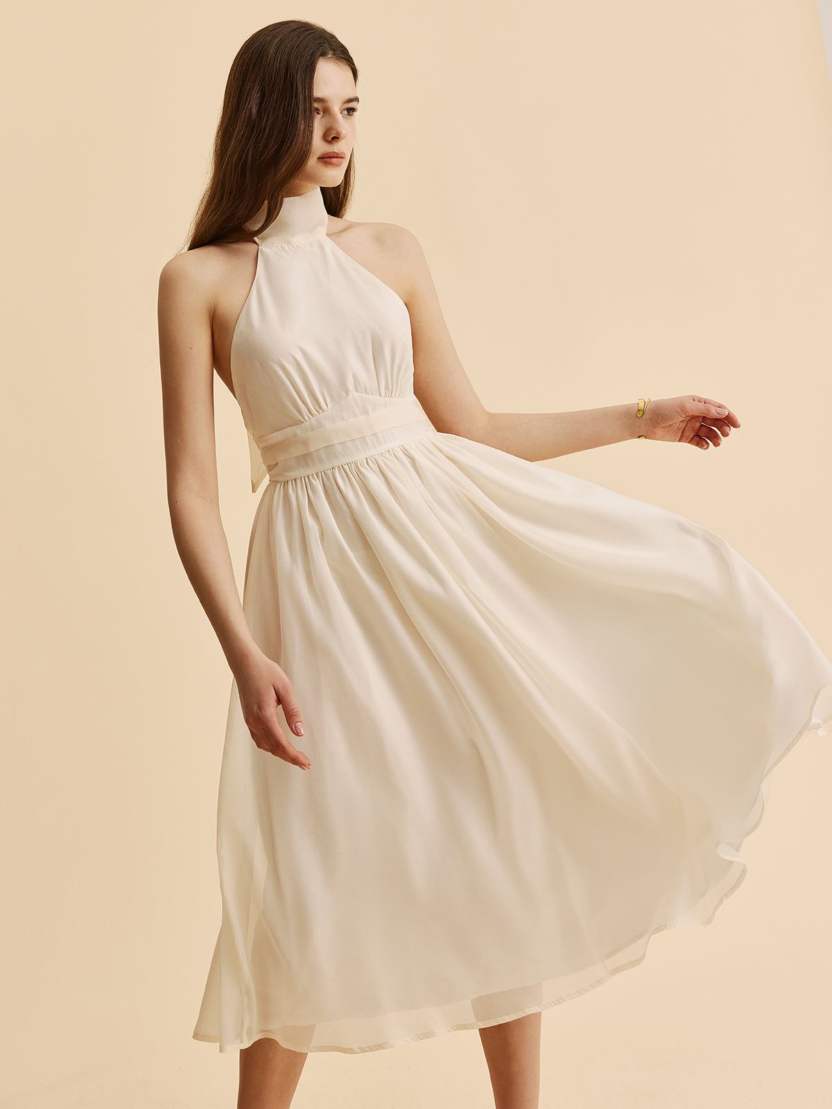 Halter yaka midi elbise