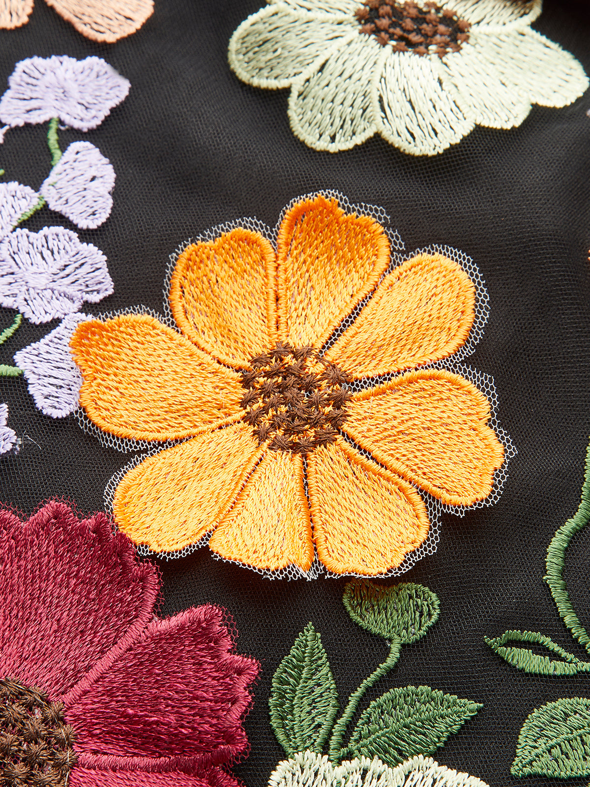 Renkli Çiçek Nakışlı Tül Elbise