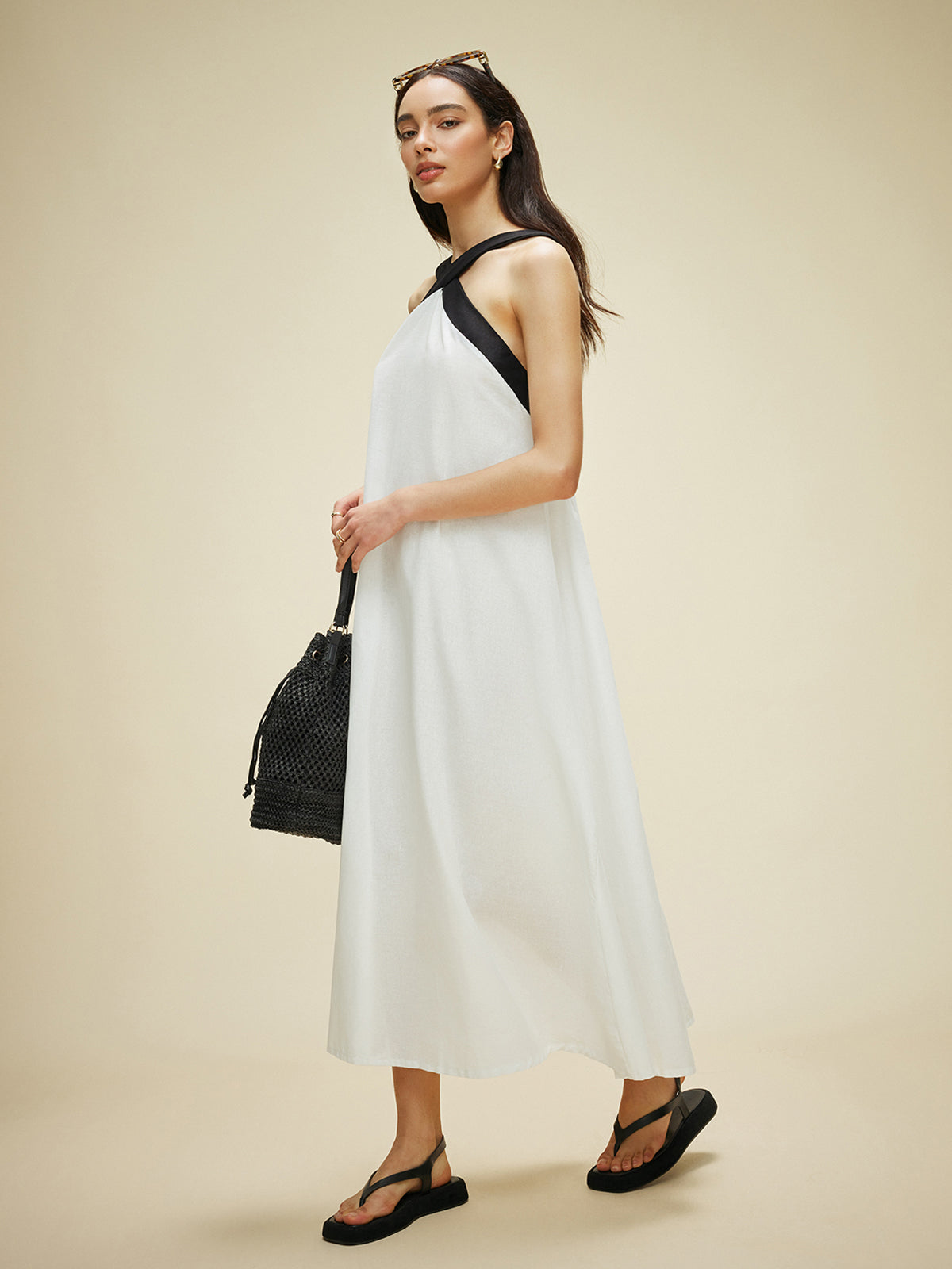 halter yaka midi elbise