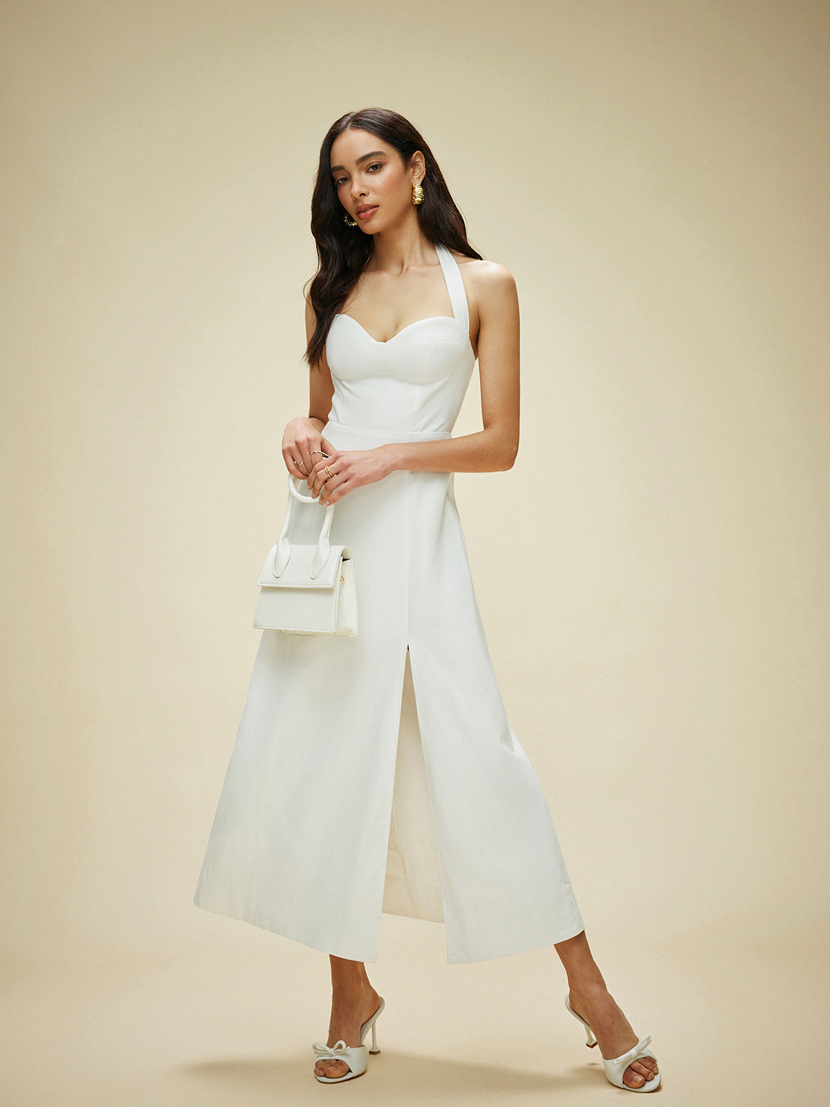 halter yaka midi elbise