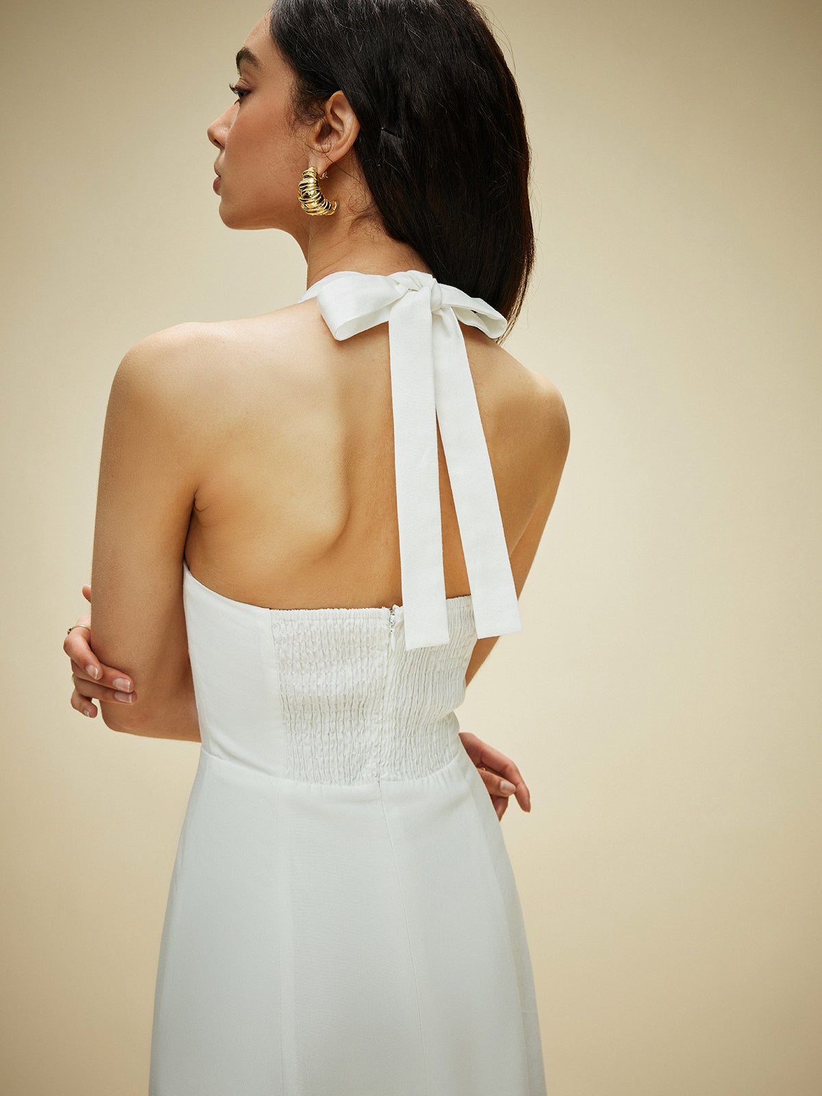 halter yaka midi elbise