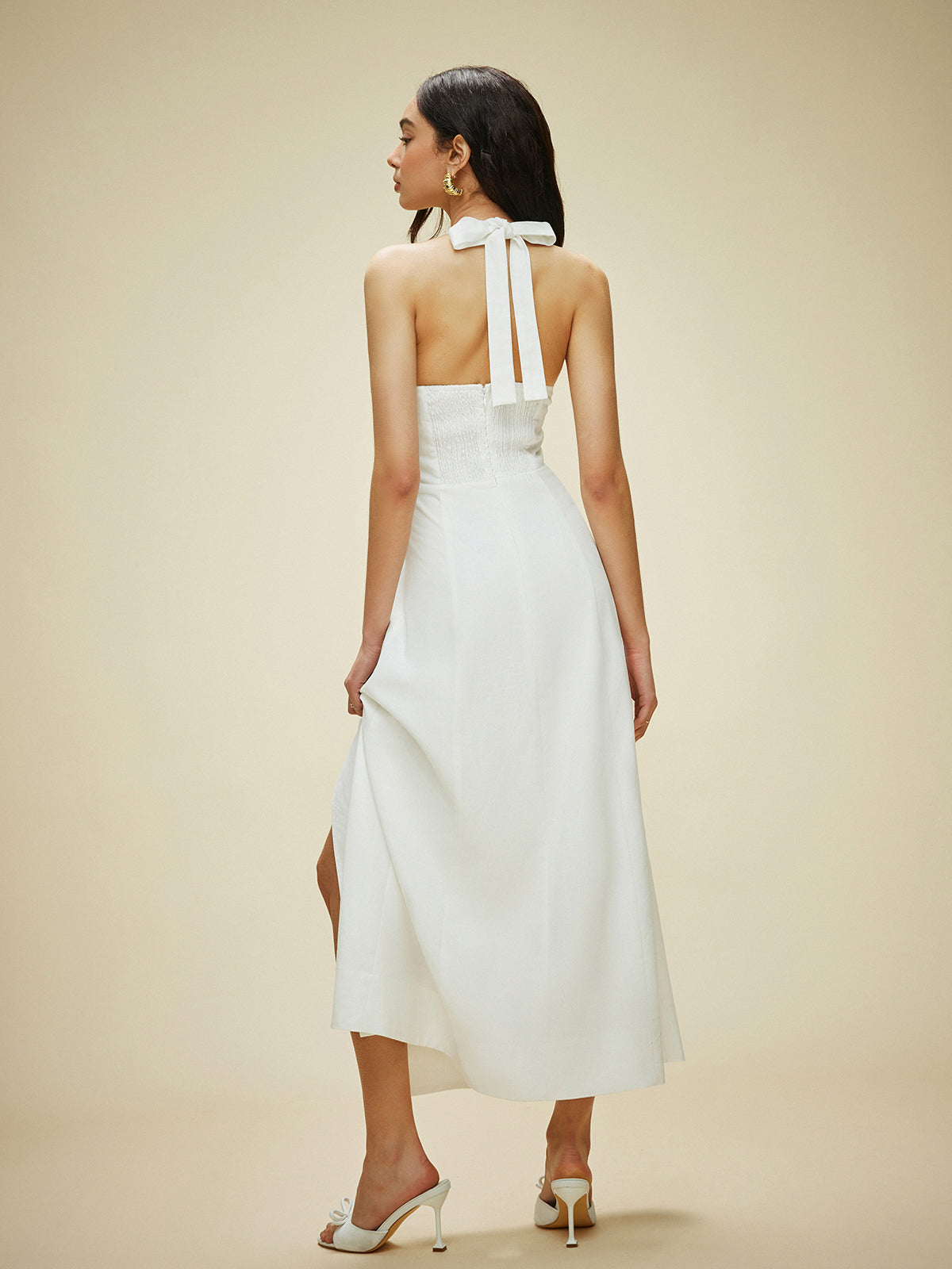 halter yaka midi elbise