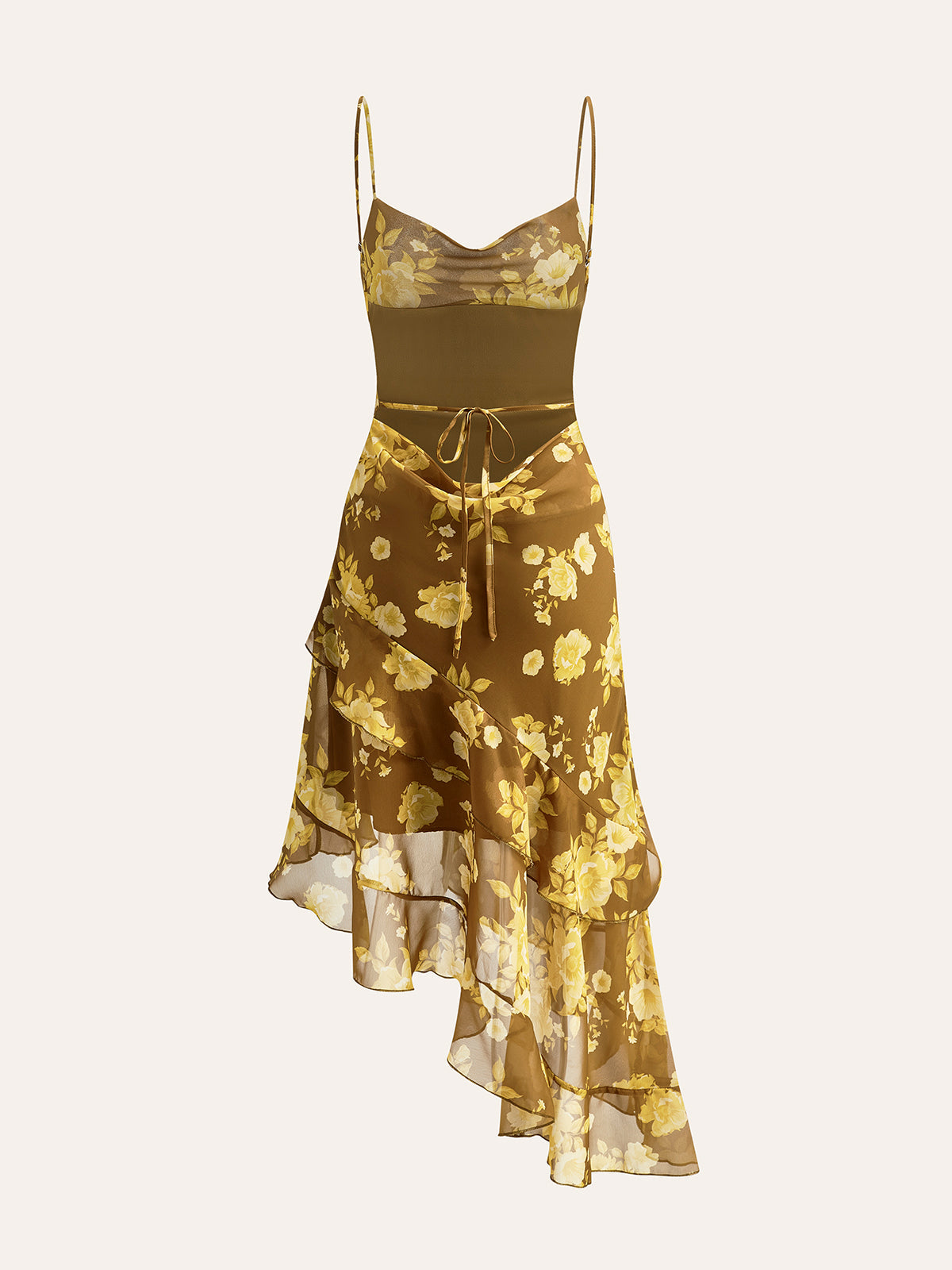 Çiçek desenli askılı mini elbise