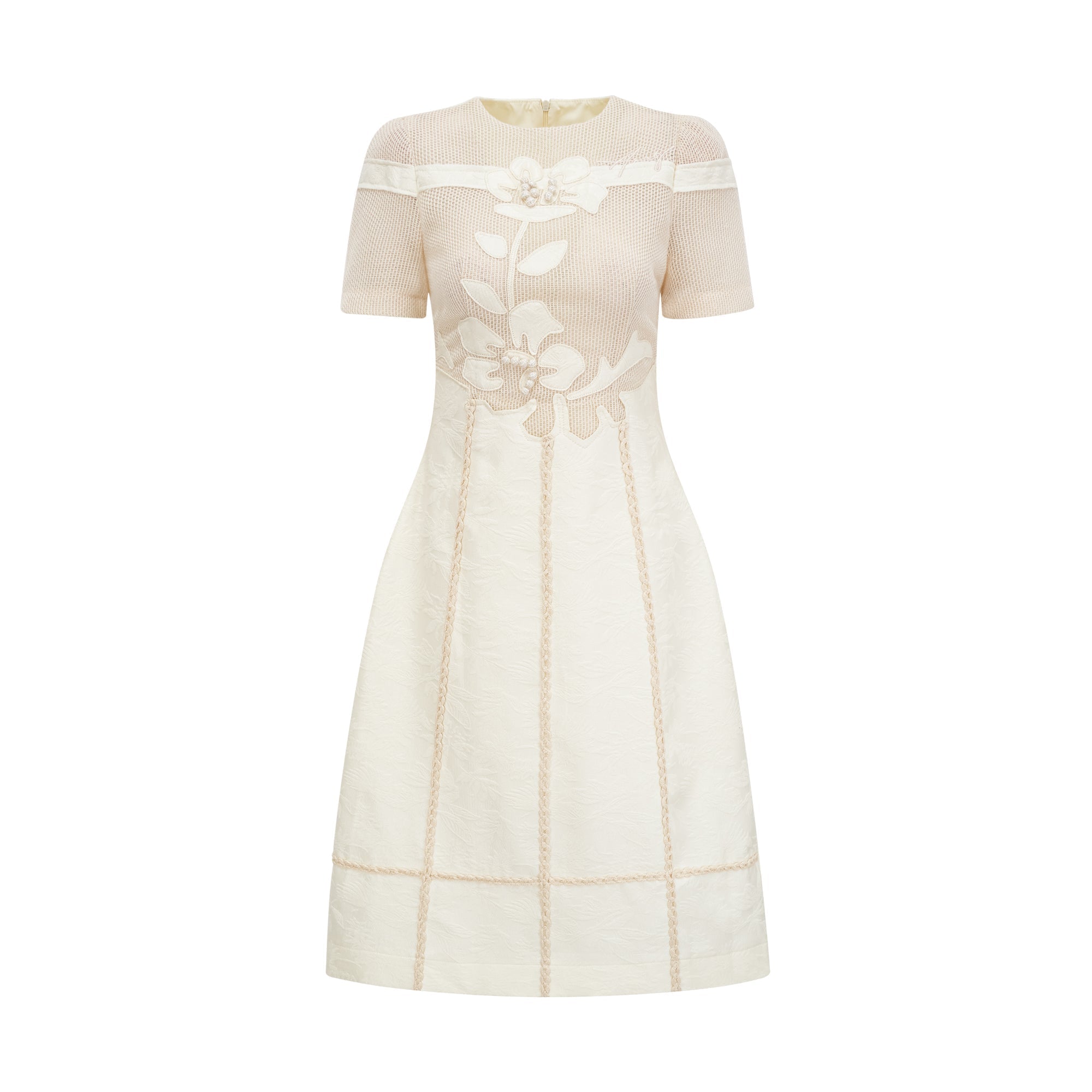 Çiçek İşlemeli Midi Elbise