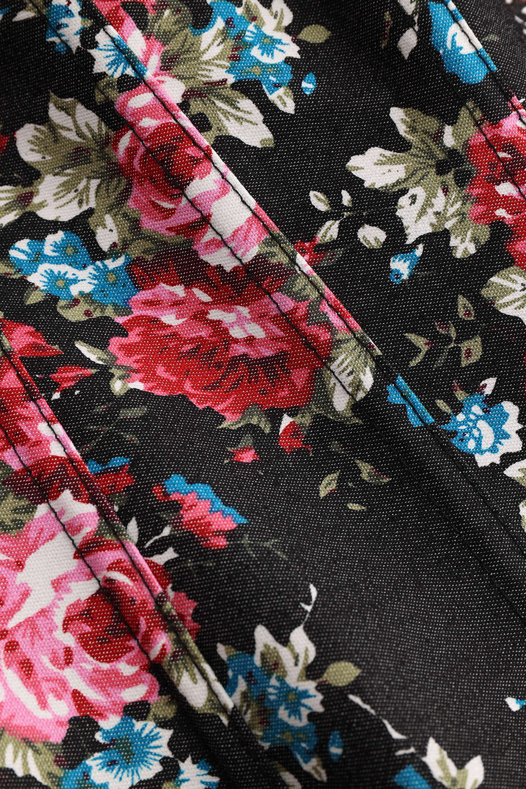 Çiçek Desenli Düğme Detaylı Korsaj Bağlamalı Tube Üst