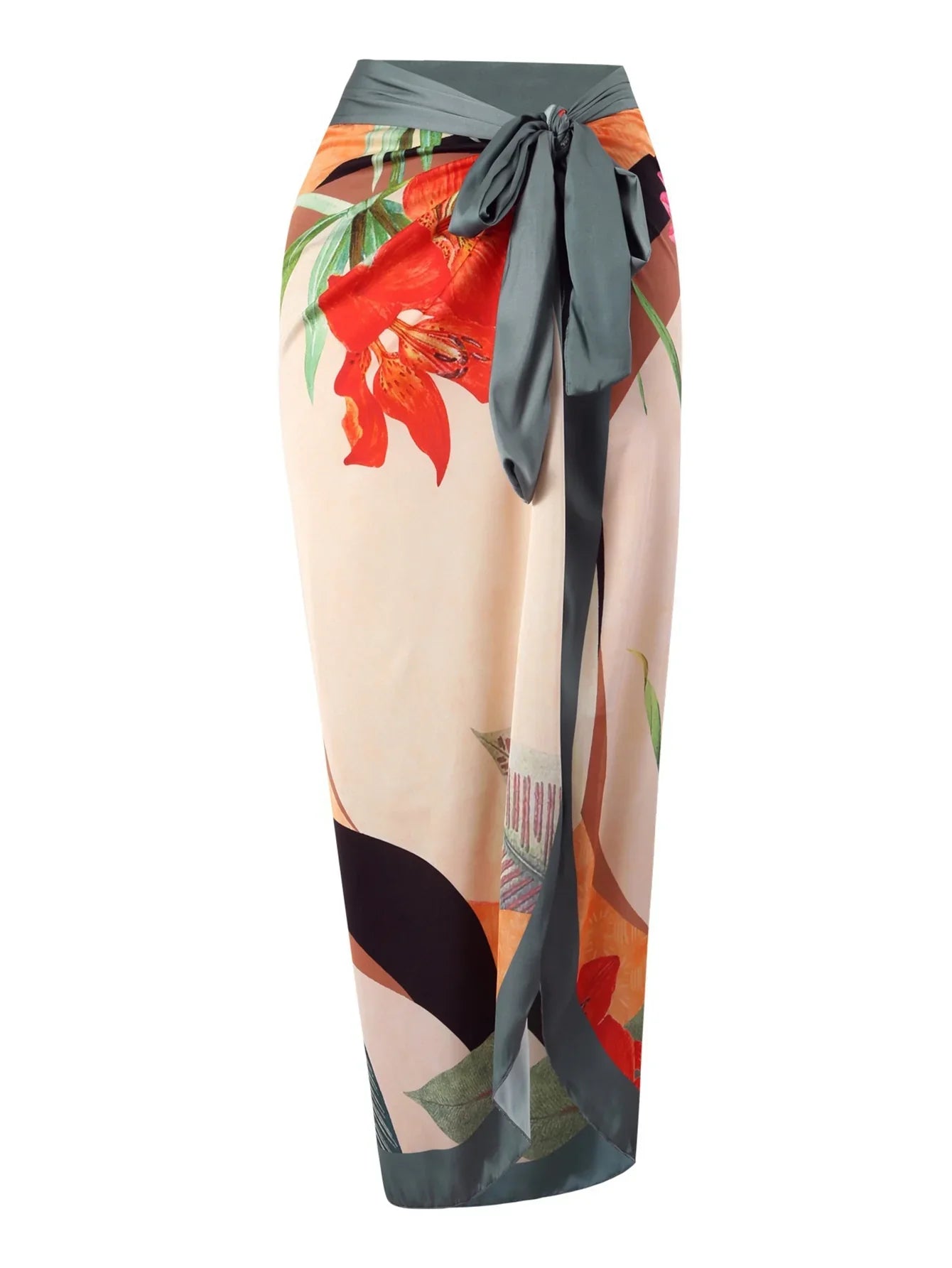 Çiçek Desenli Mayo ve Mayo Eteği Pareo Takım