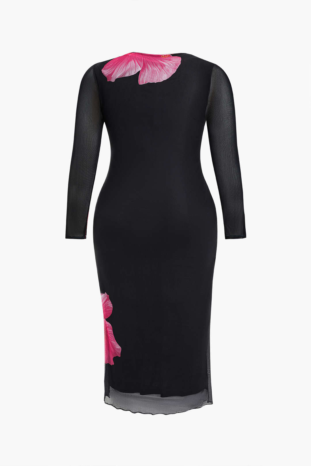 Çiçek Desenli File Bodycon Midi Elbise