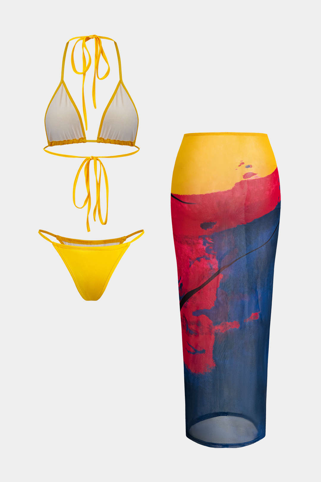 Halter Yaka Bikini ve Mayo Eteği Pareo Takımı